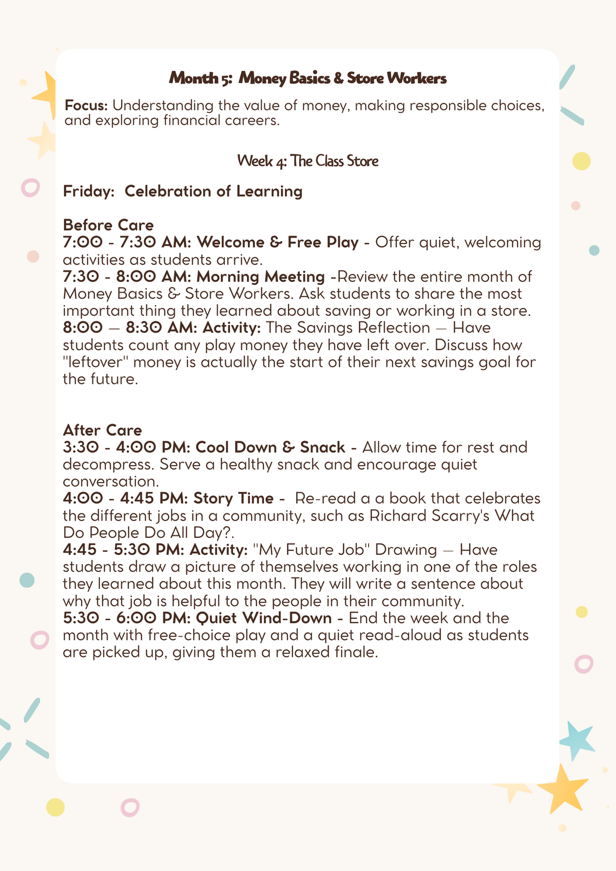 1st & 2nd Grade After-School & Before-Care Curriculum: Month 5 (January) - Money Basics & Store Workers | Learn & Grow Series