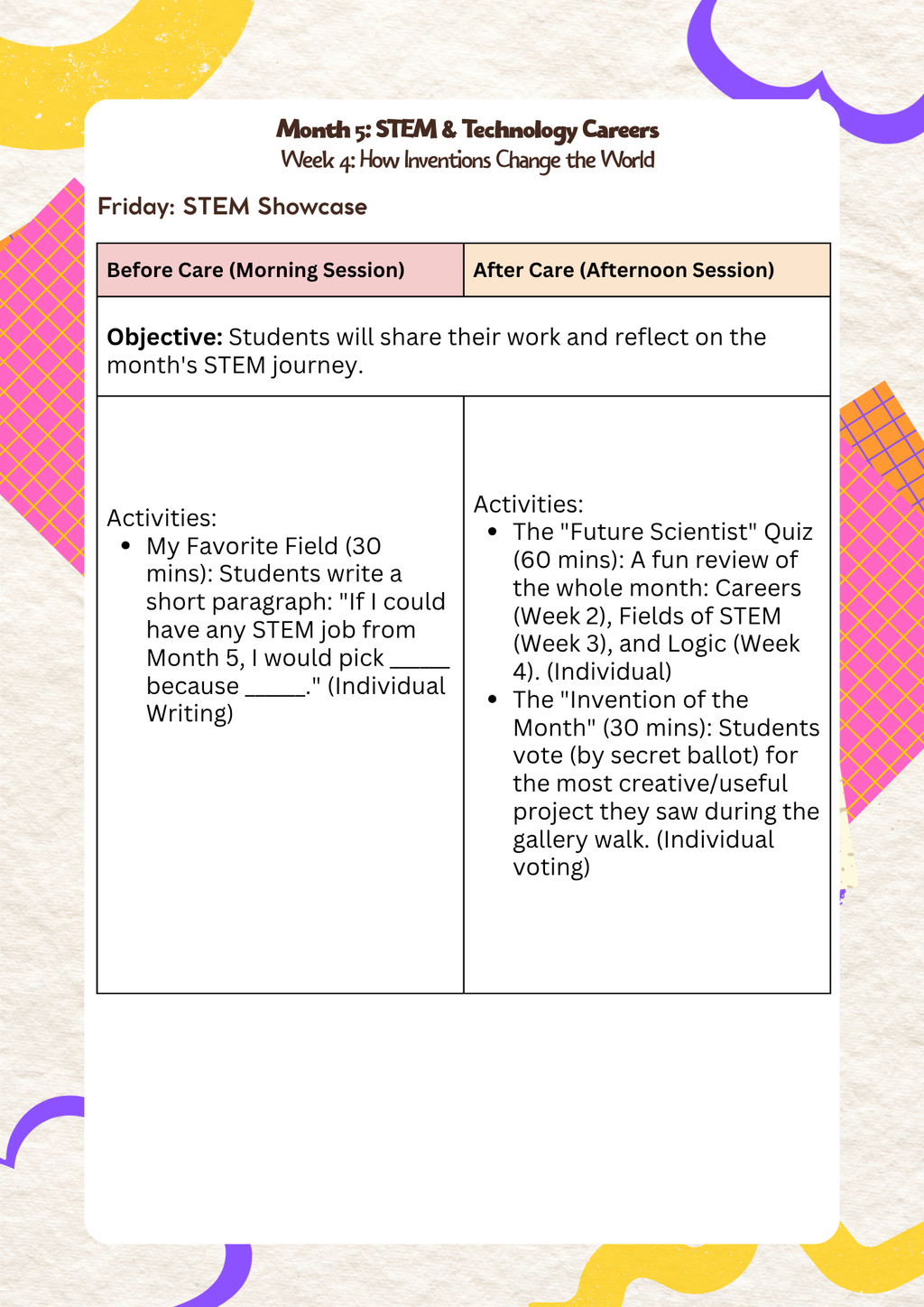 6th–7th Grade- Lesson Plan: STEM & Technology Careers (Month 5)  | Everyday Play N Learn Curriculum Series)