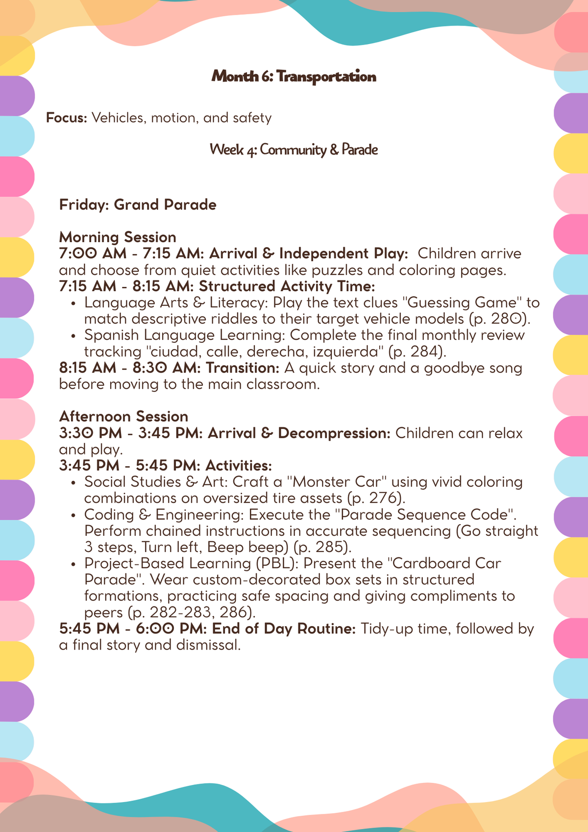 Ages 4–5: Lesson Plan: Transportation (Month 6) | Everyday Play N Learn Curriculum Series
