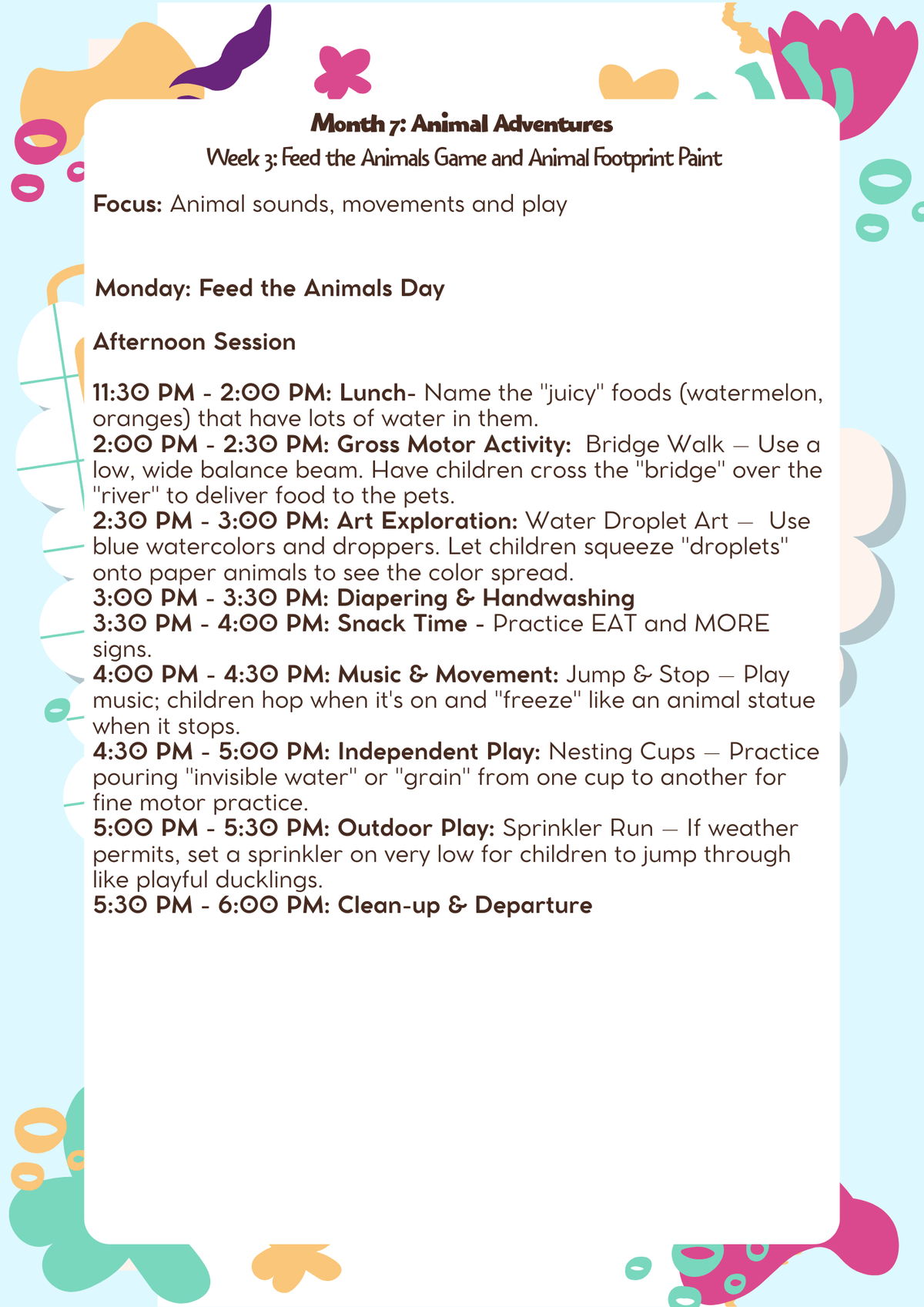 12–18 Months: Lesson Plan: Animal Adventures (Month 7) | Everyday Play N Learn Curriculum Series
