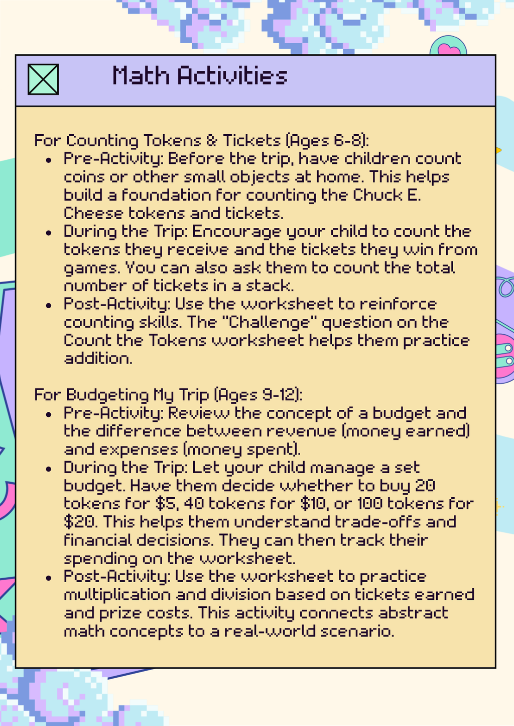 Chuck E. Cheese Adventure Activity Pack (Grades 1-3) | Practical Math & Early Financial Literacy Worksheets