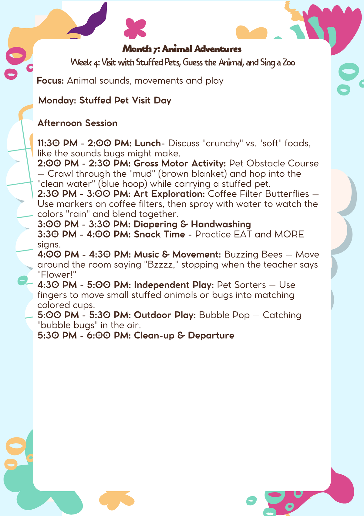 12–18 Months: Lesson Plan: Animal Adventures (Month 7) | Everyday Play N Learn Curriculum Series