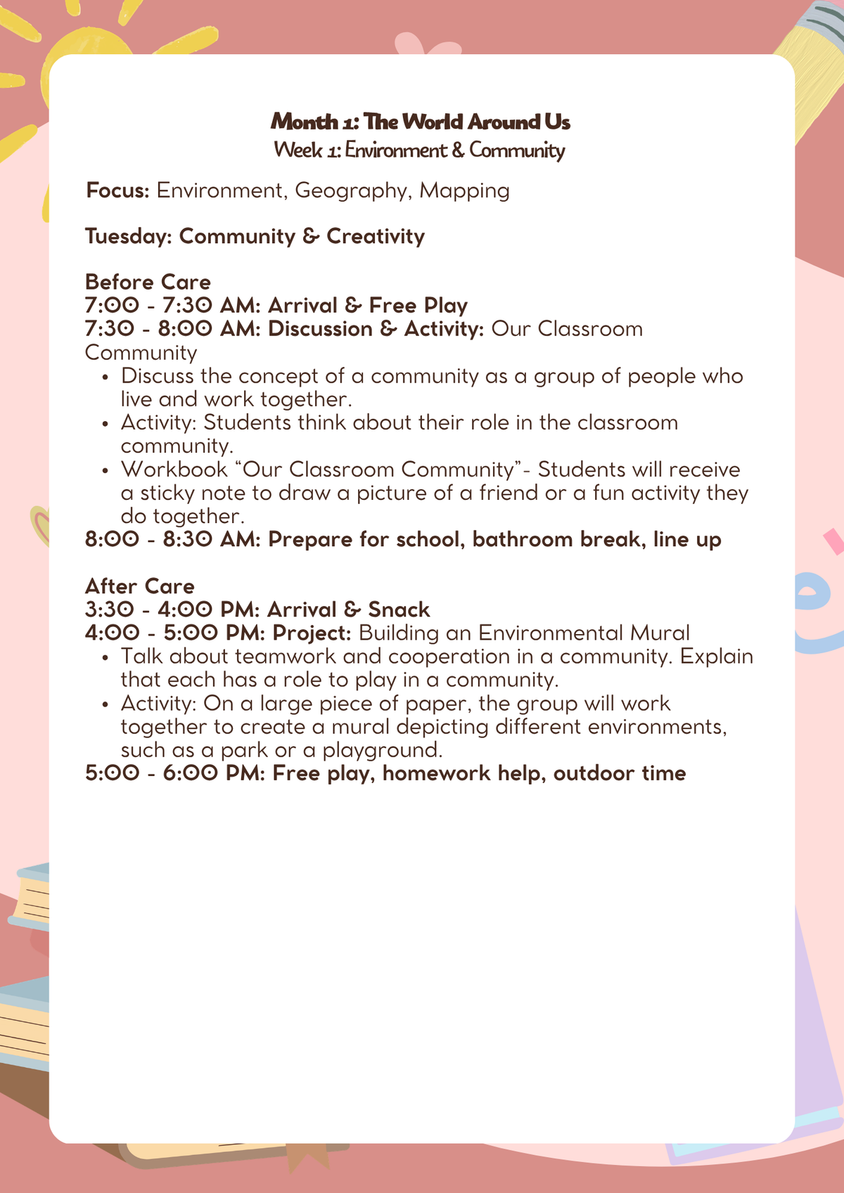 3rd–5th Grade: Lesson Plan: The World Around Us (Month 1) | Everyday Play N Learn Curriculum Series