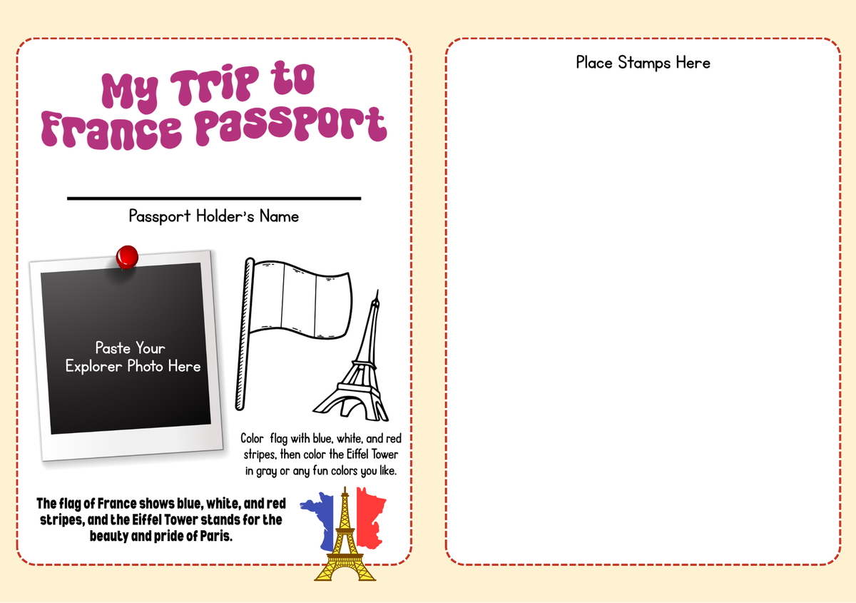 France World Traveler Passport Booklet | Geography & Social Studies Mini Activity Unit