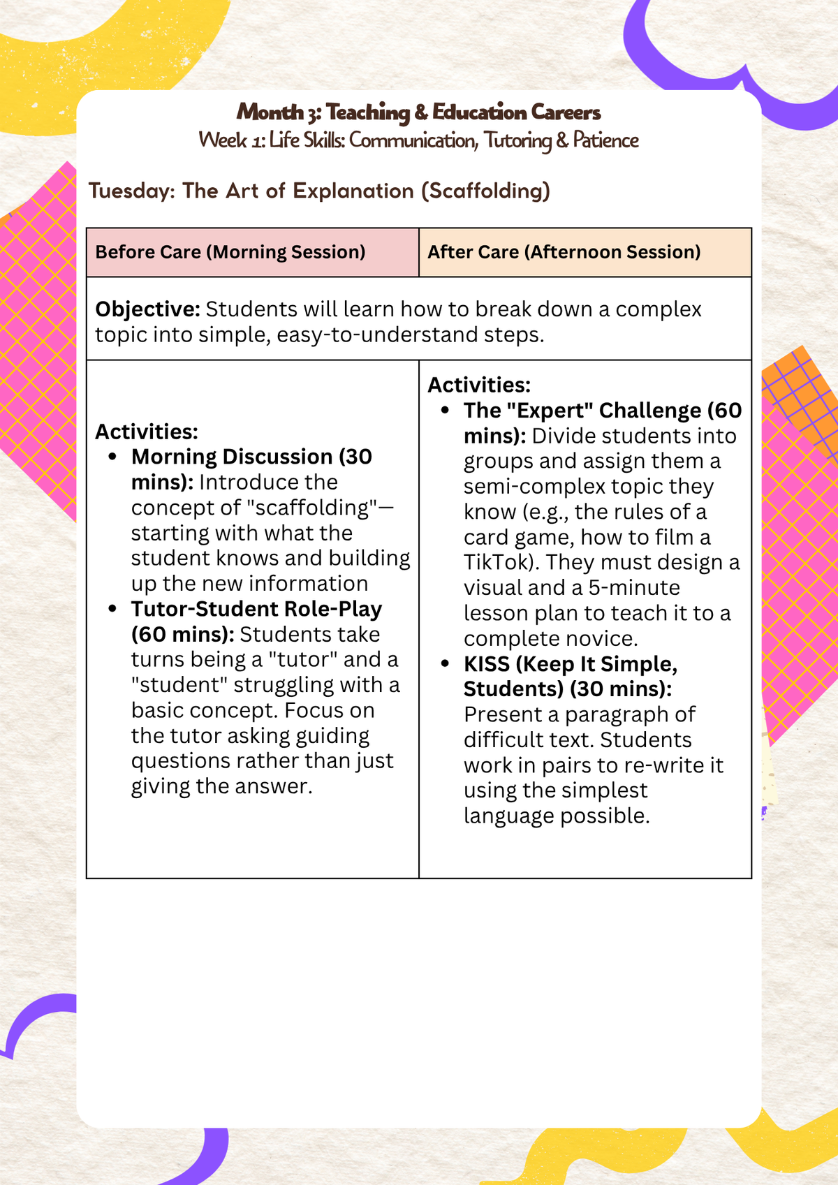 6th–7th Grade- Lesson Plan: Teaching & Education Careers (Month 3) | Everyday Play N Learn Curriculum Series