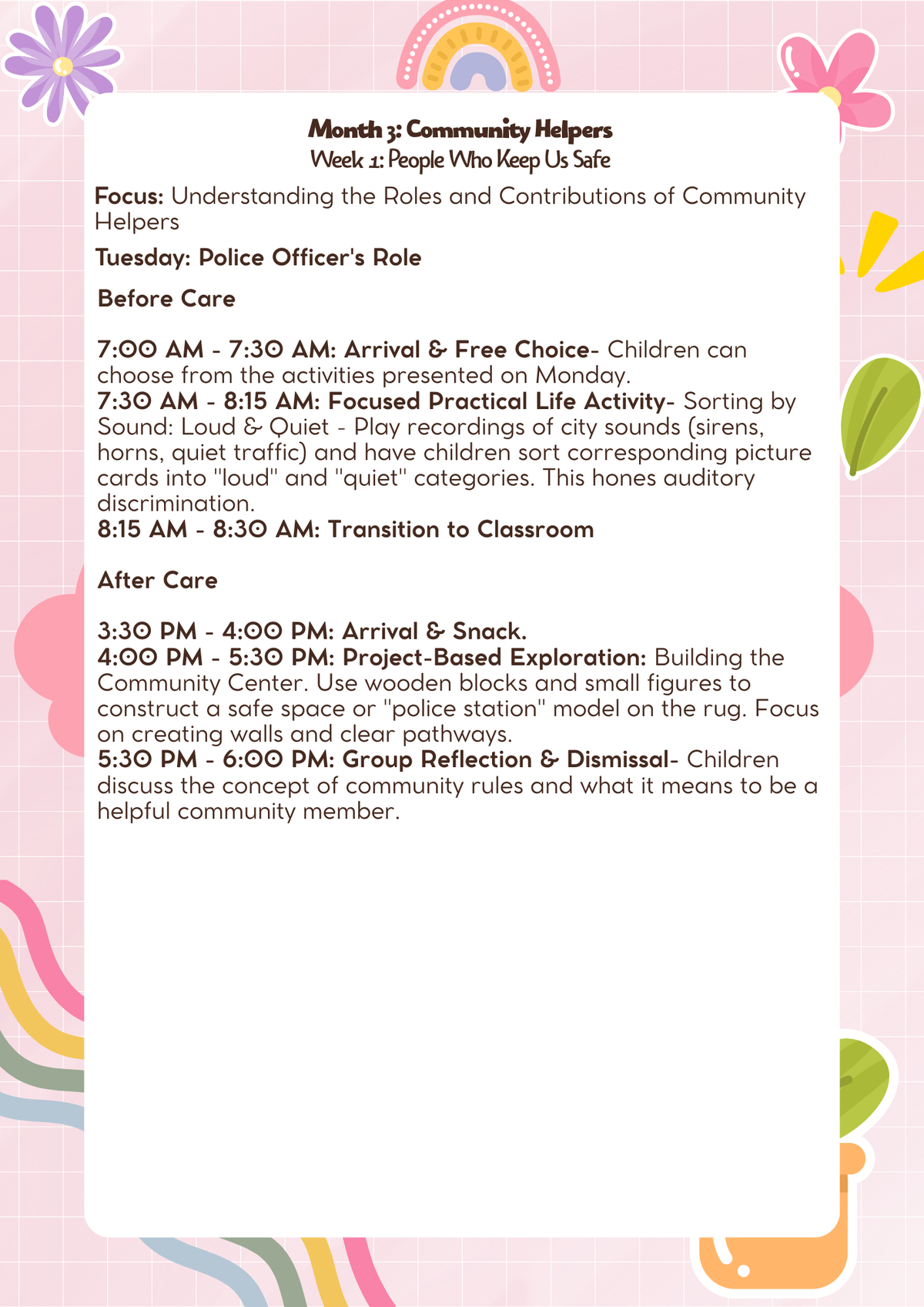 Kindergarten: Lesson Plan: Community Helpers (Month 3) | Everyday Play N Learn Curriculum Series