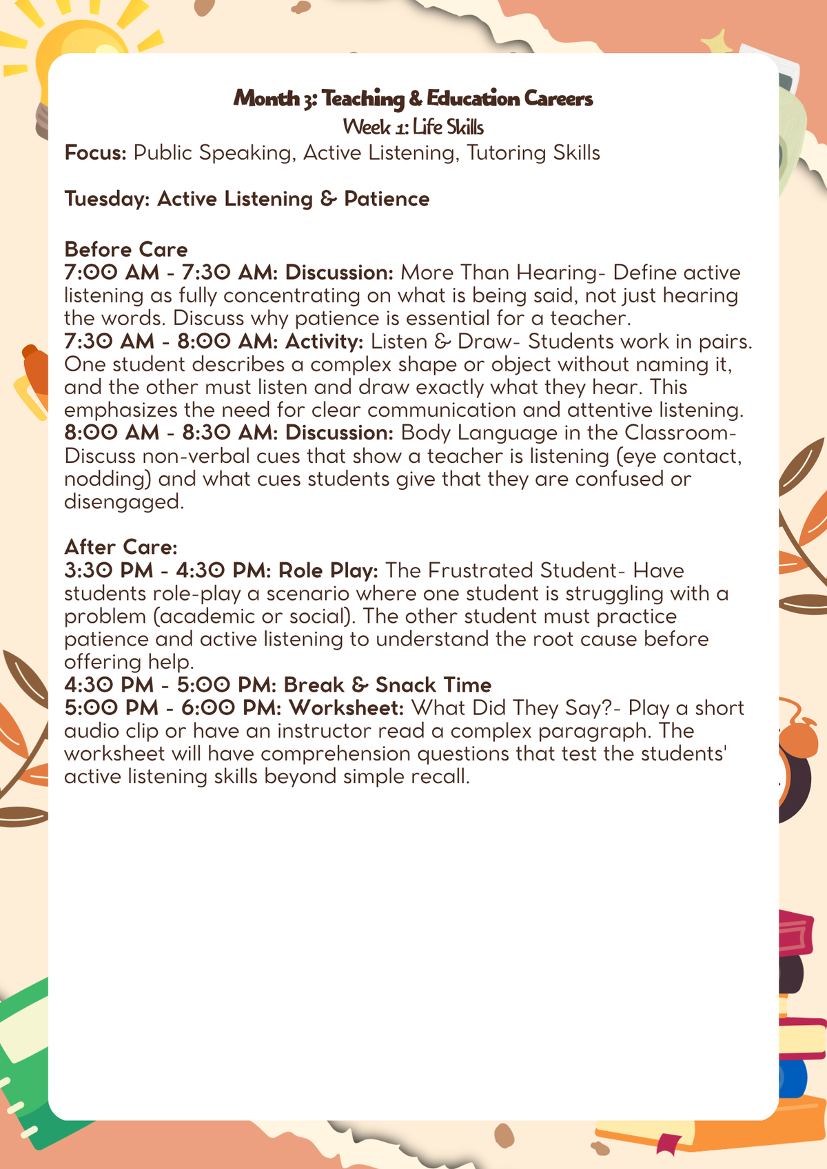 6th–7th Grade: Lesson Plan: Teaching & Education Careers (Month 3) | Everyday Play N Learn Curriculum Series