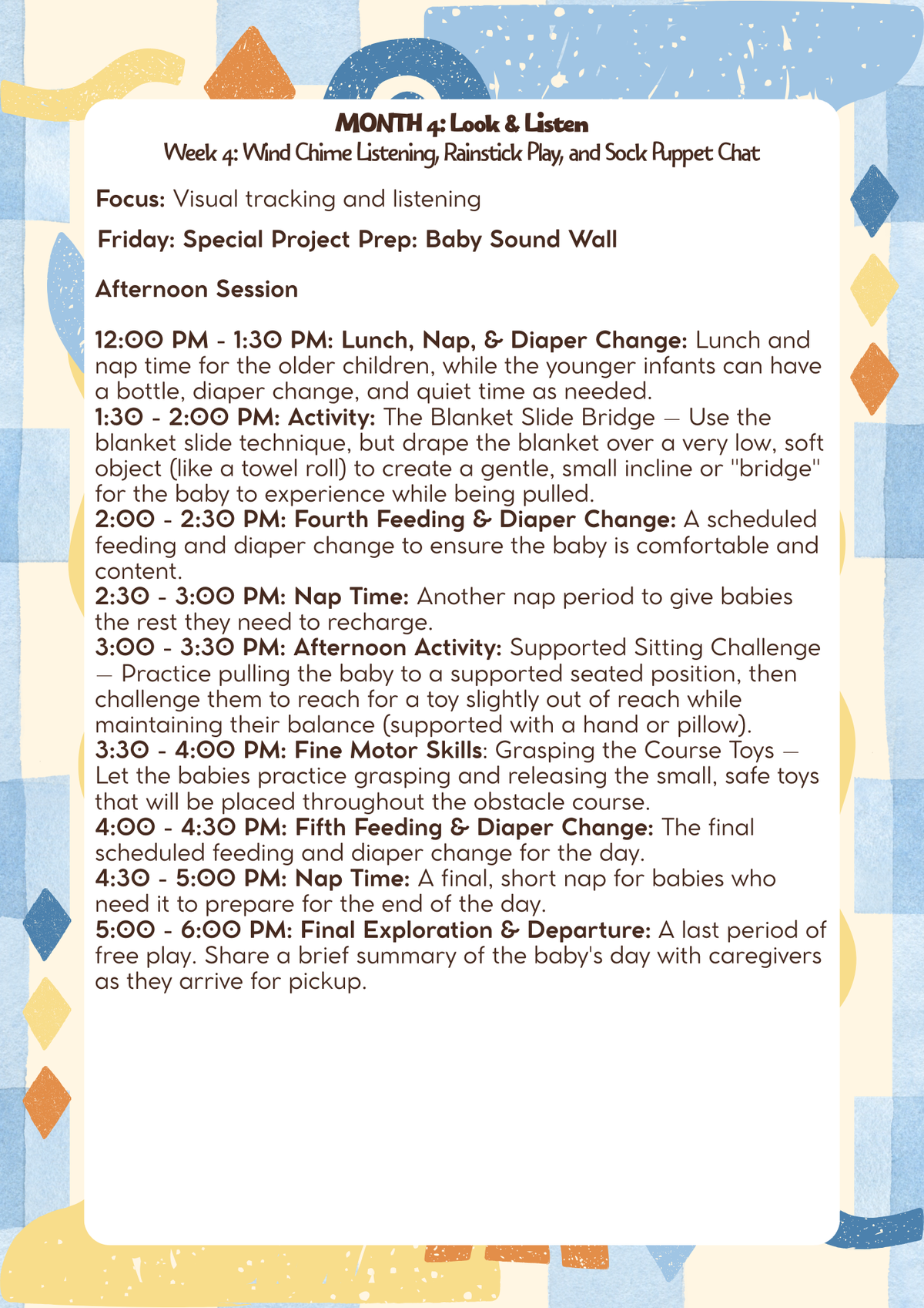 6 Weeks–12 Months: Lesson Plan: Look & Listen (Month 4) | Everyday Play N Learn Curriculum Series