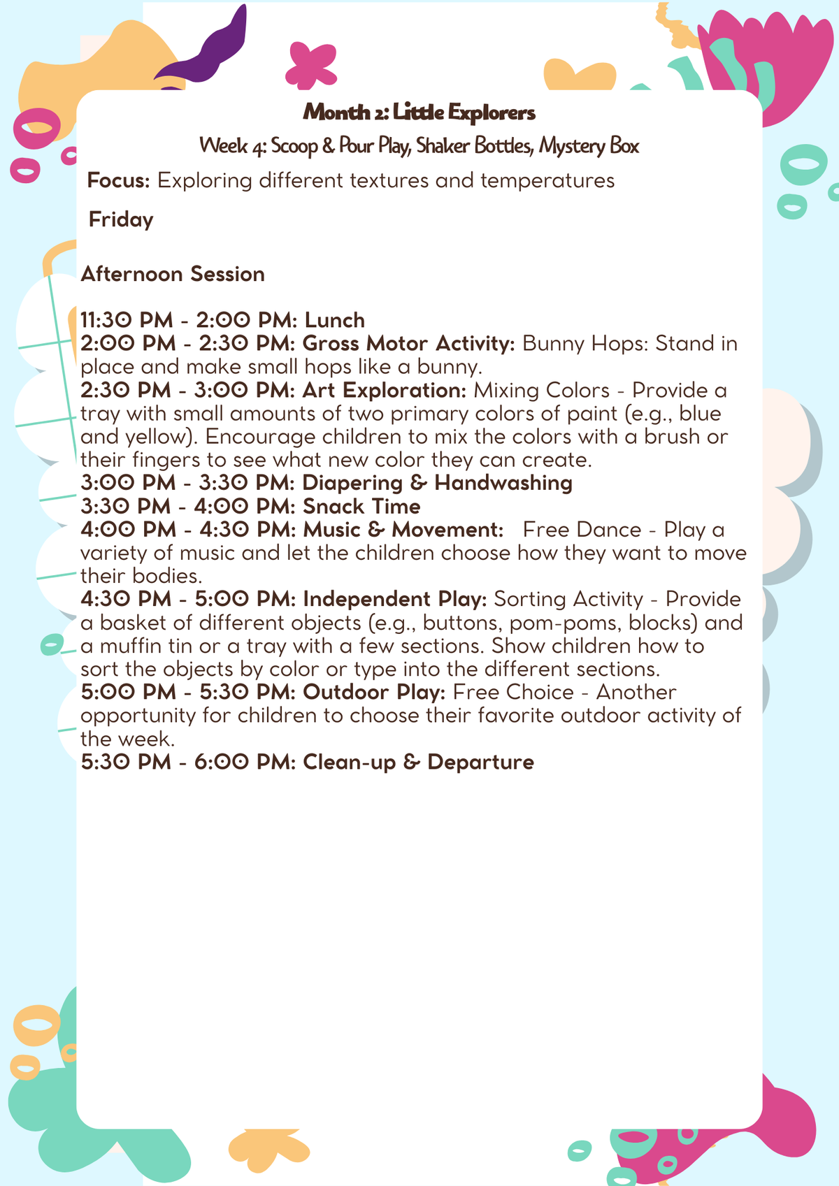 12–18 Months: Lesson Plan: Little Explorers (Month 2) | Everyday Play N Learn Curriculum Series