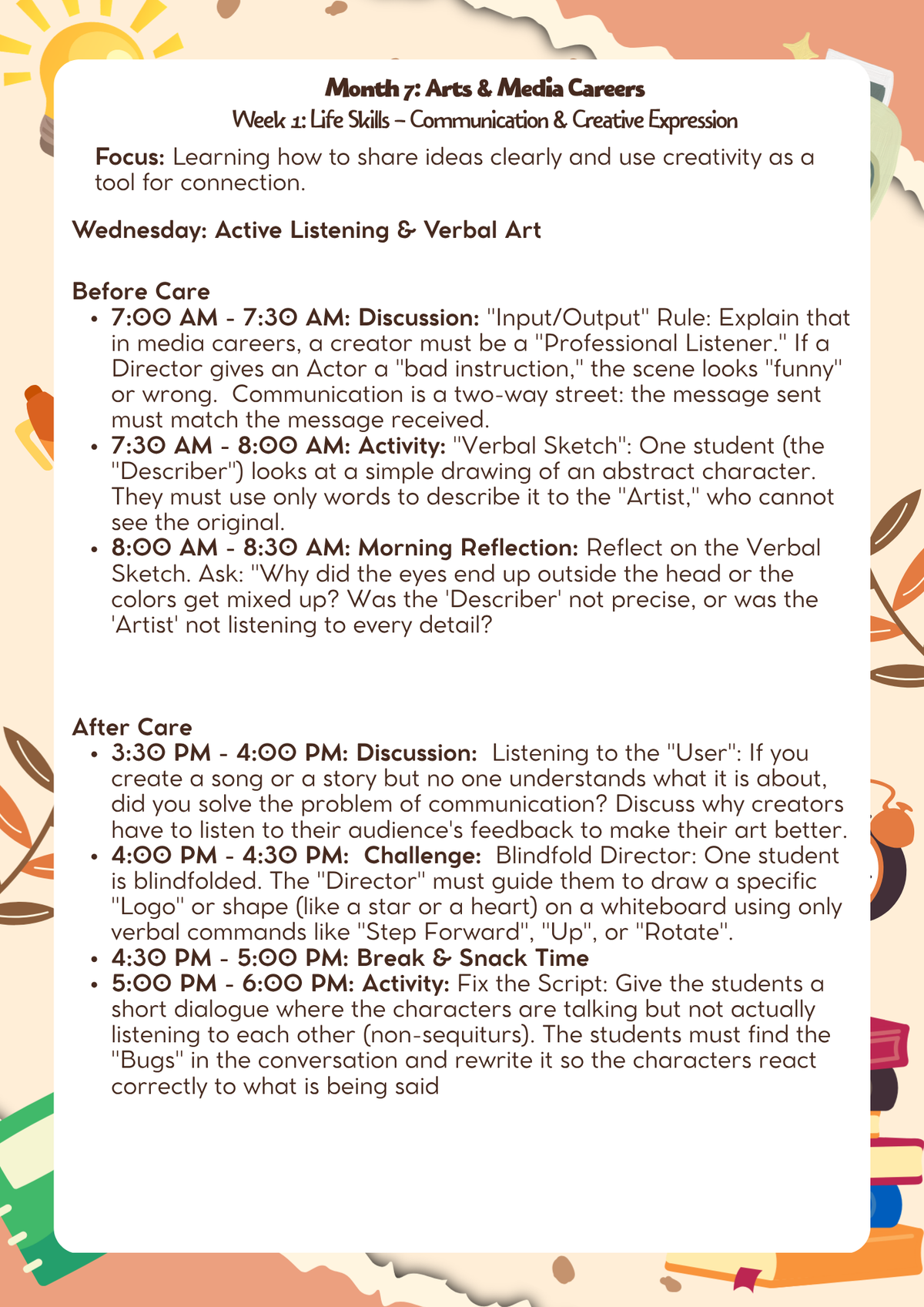 6th–7th Grade: Lesson Plan: Arts & Media Careers (Month 7) | Everyday Play N Learn Curriculum Series