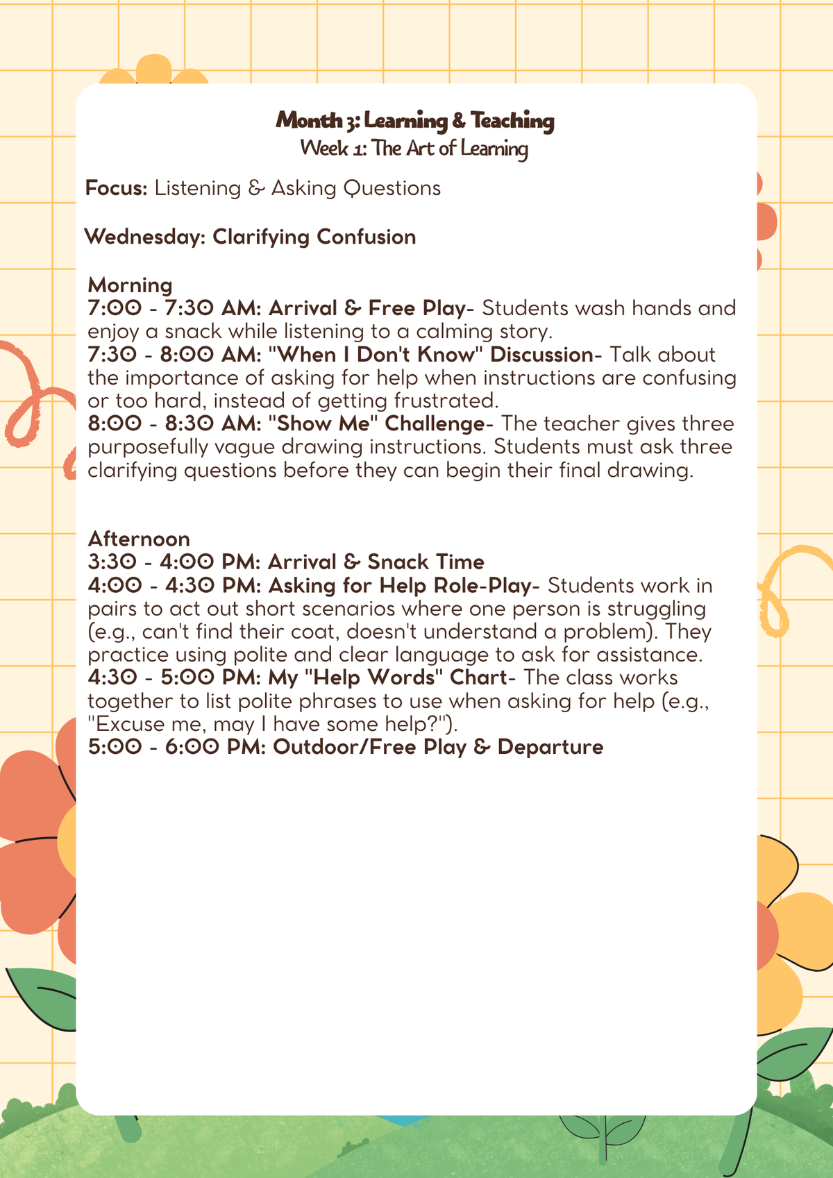 1st–2nd Grade- Lesson Plan: Learning & Teaching (Month 3) | Everyday Play N Learn Curriculum Series