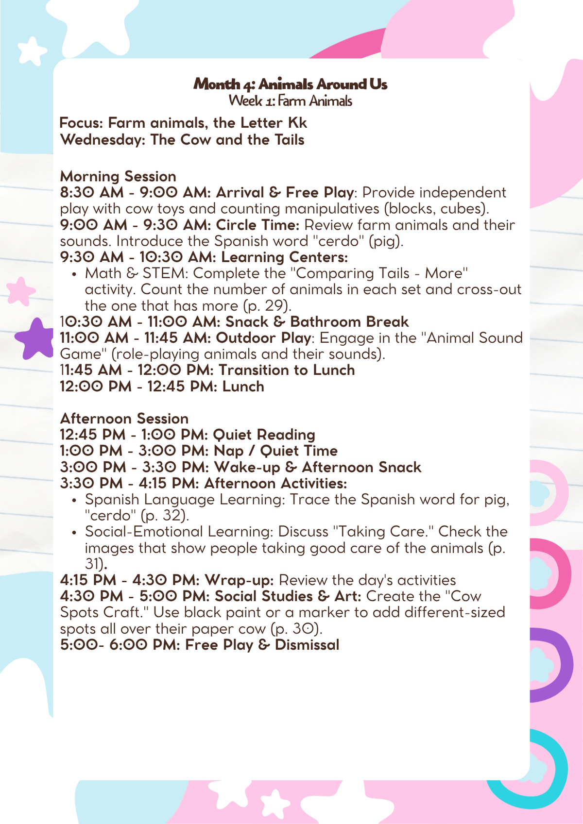 3–4 Years Old: Lesson Plan: Animals Around Us (Month 4) | Everyday Play N Learn Curriculum Series
