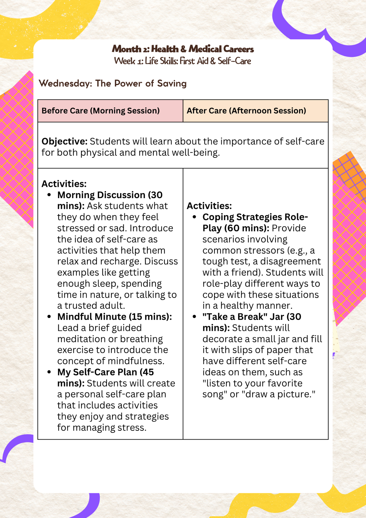 6th–7th Grade- Lesson Plan: Health & Medical Careers (Month 2) | Everyday Play N Learn Curriculum Series