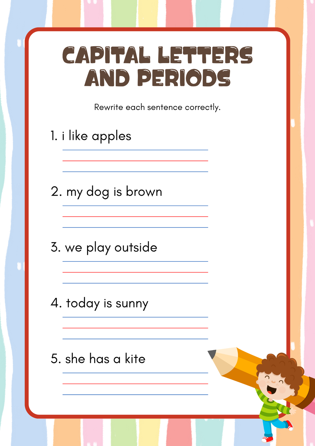 Writing Simple Sentences Activity Pack (Grades 1-3) | Primary Punctuation & Capitalization Worksheets