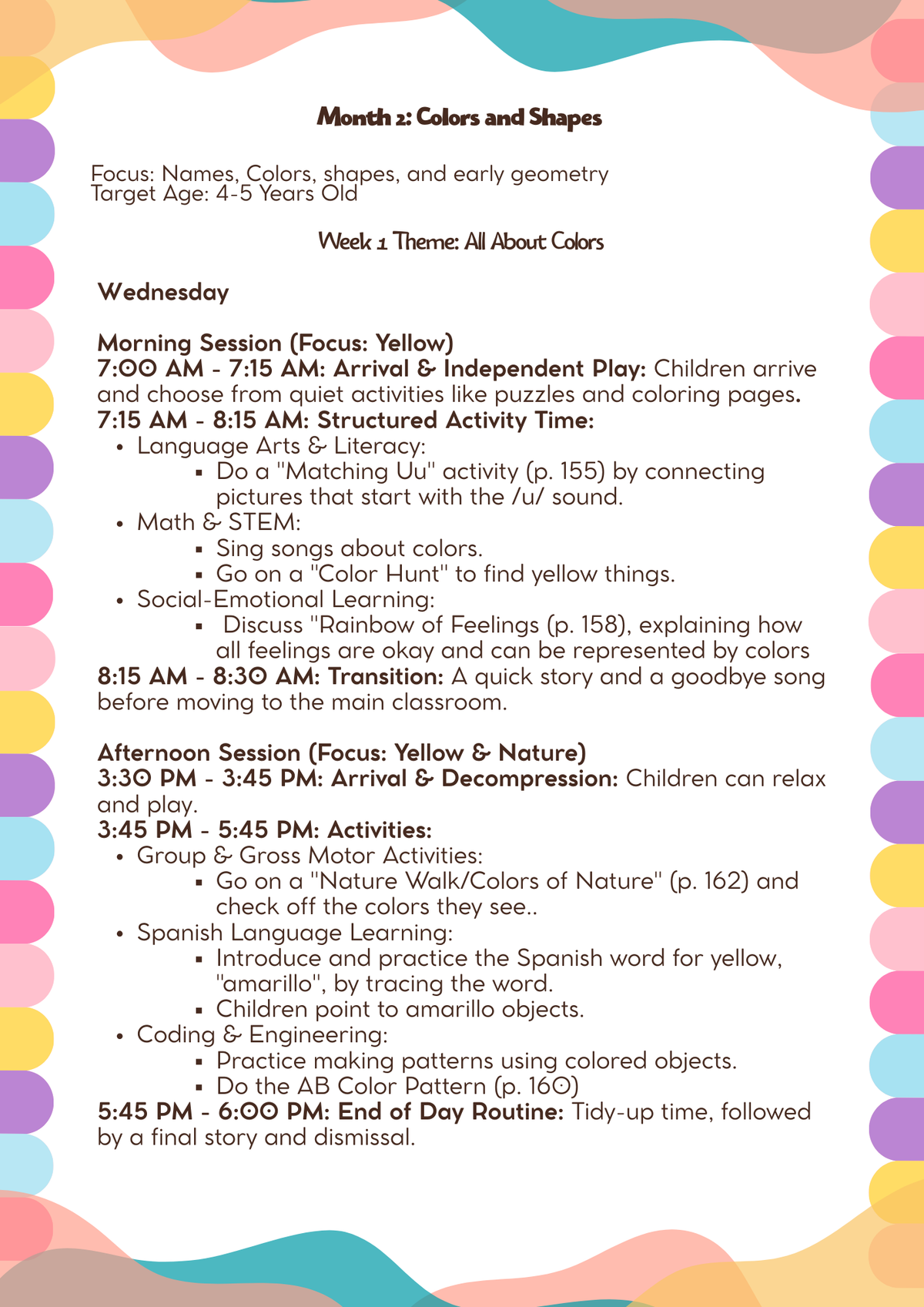 4–5 Years Old= Lesson Plan: Colors & Shapes (Month 2) | Everyday Play N Learn Curriculum Series