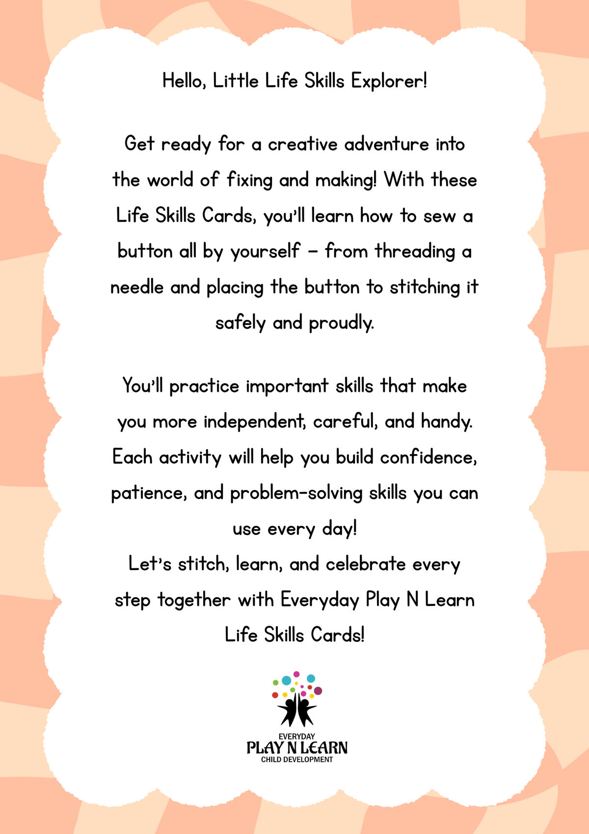 Sew a Button Life Skill Cards & Sewing Guide | Printable Kids Sewing & Fine Motor Flashcards