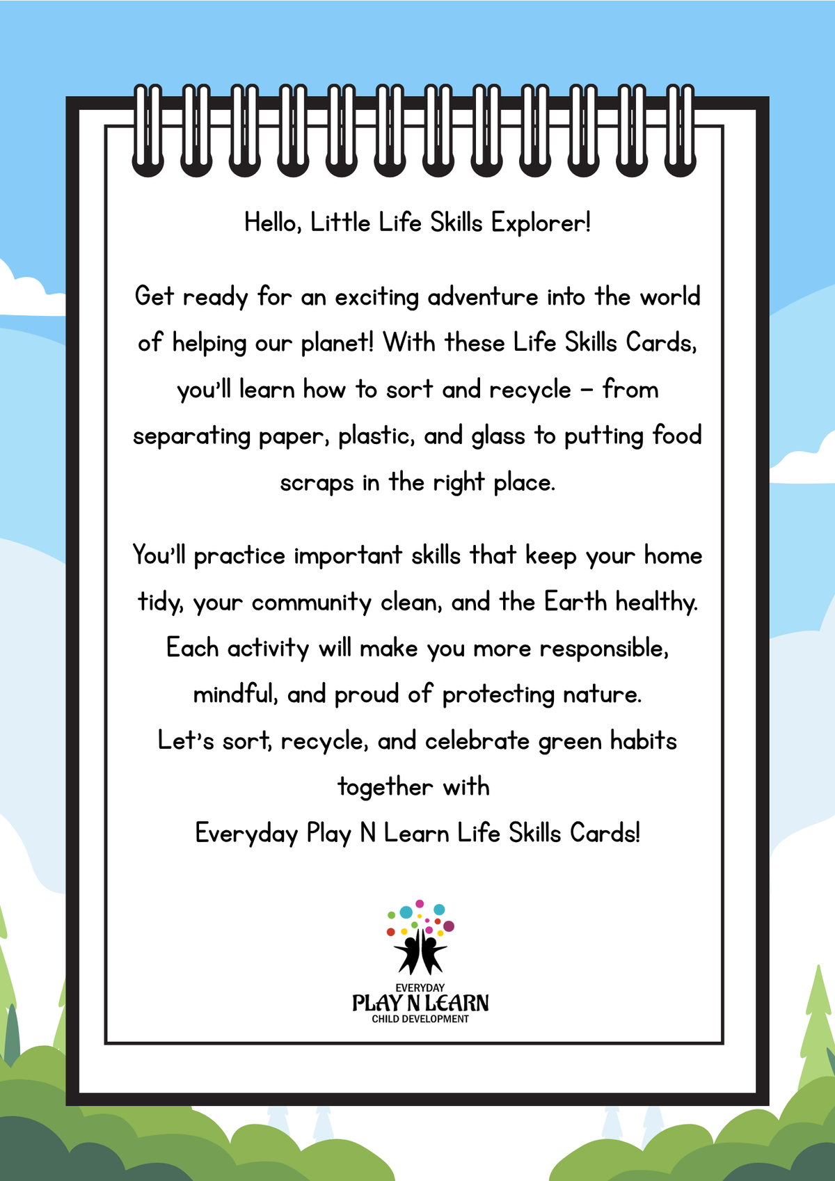 Sort and Recycle Life Skill Cards & Green Habits Tracker | Printable Recycling Flashcards for Kids