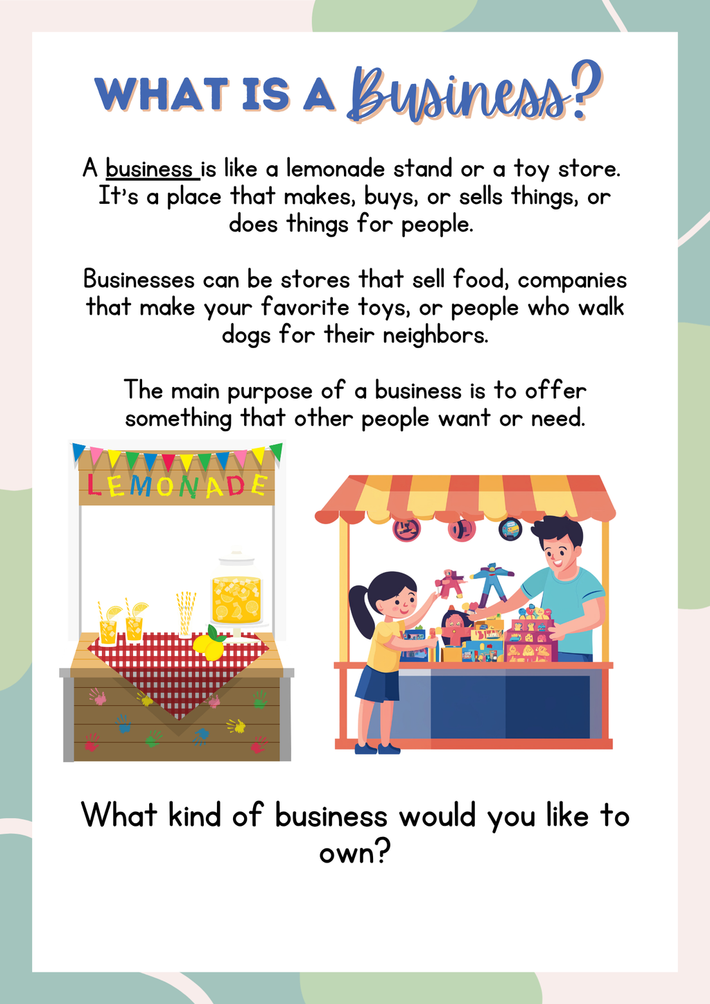 Entrepreneurship 101 Activity Pack (Grades 1-2) | Kids Business Plan & Marketing Worksheets