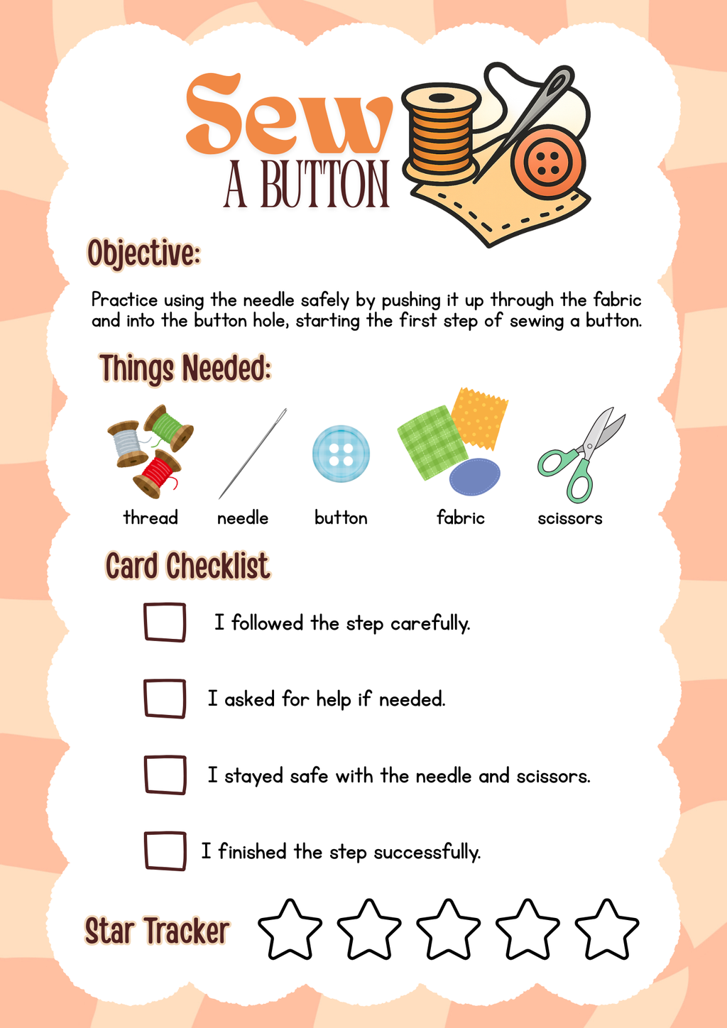 Sew a Button Life Skill Cards & Sewing Guide | Printable Kids Sewing & Fine Motor Flashcards