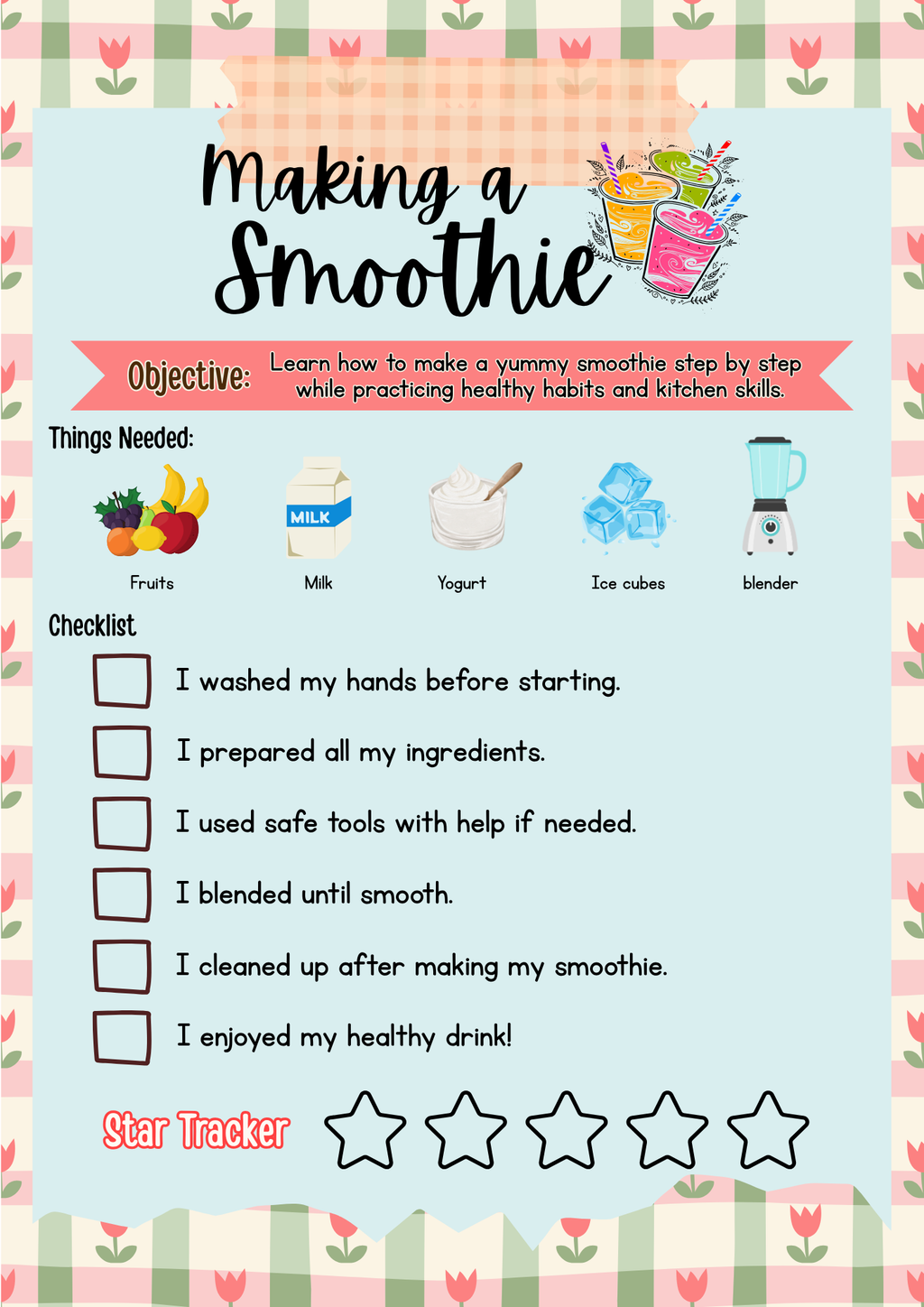 Making a Smoothie Life Skill Cards & Kitchen Safety Guide | Printable Kids Cooking Flashcards