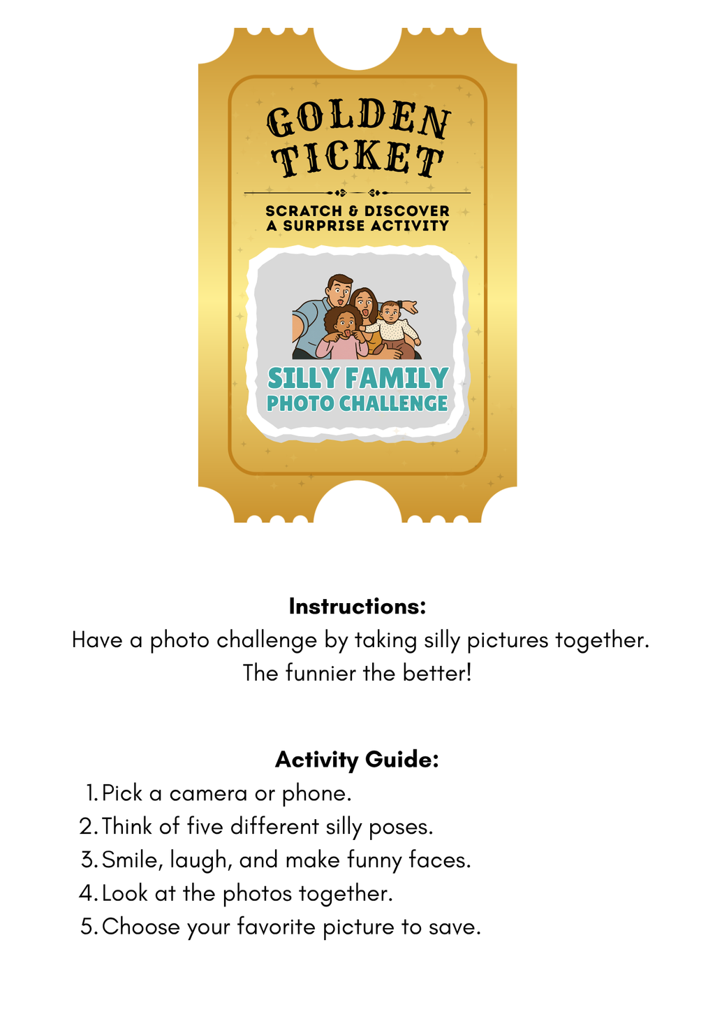 Scratch-Off Golden Ticket Family Activity Cards | Printable Surprise Family Bonding Pack