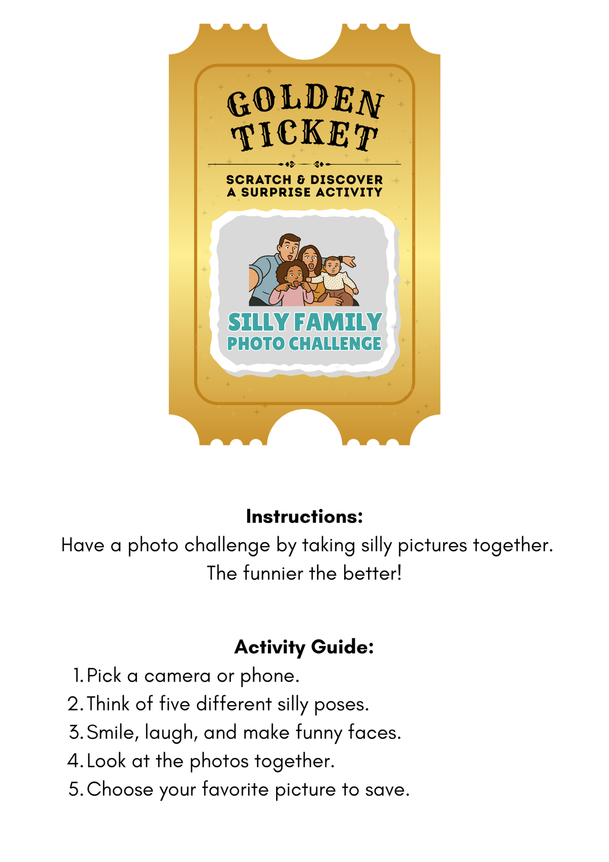 Scratch-Off Golden Ticket Family Activity Cards | Printable Surprise Family Bonding Pack