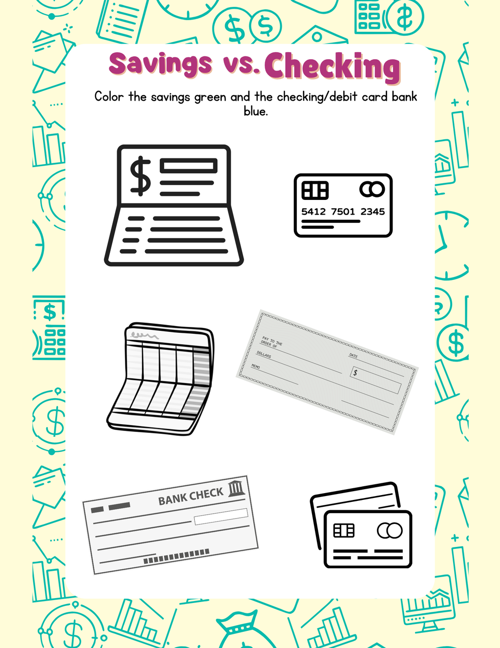 Simple Banking (Before & After Care Series) | Kids Bank Account & Check Writing Worksheets