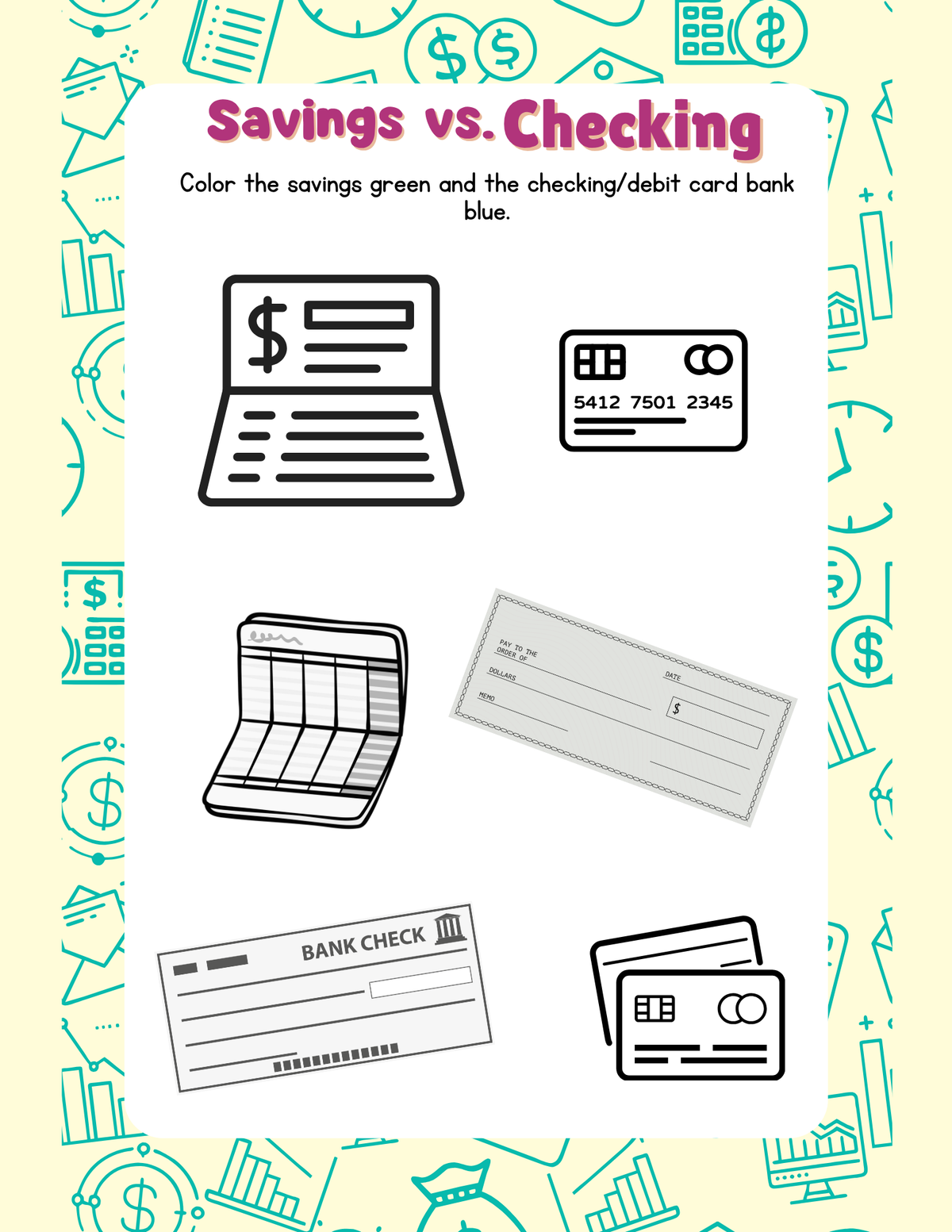 Simple Banking (Before & After Care Series) | Kids Bank Account & Check Writing Worksheets
