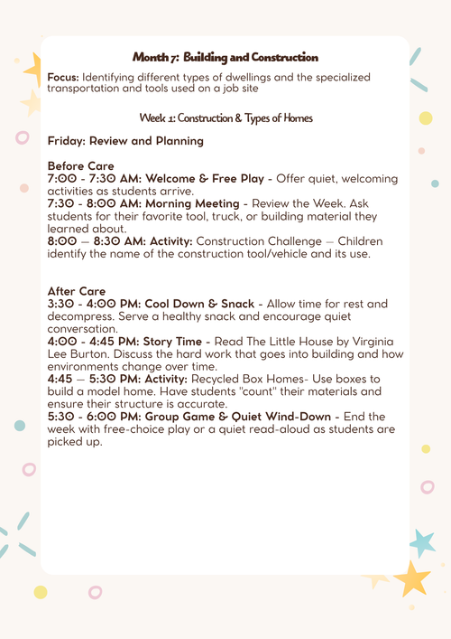 1st & 2nd Grade After-School & Before-Care Curriculum: Month 7 (March) - Building & Construction
