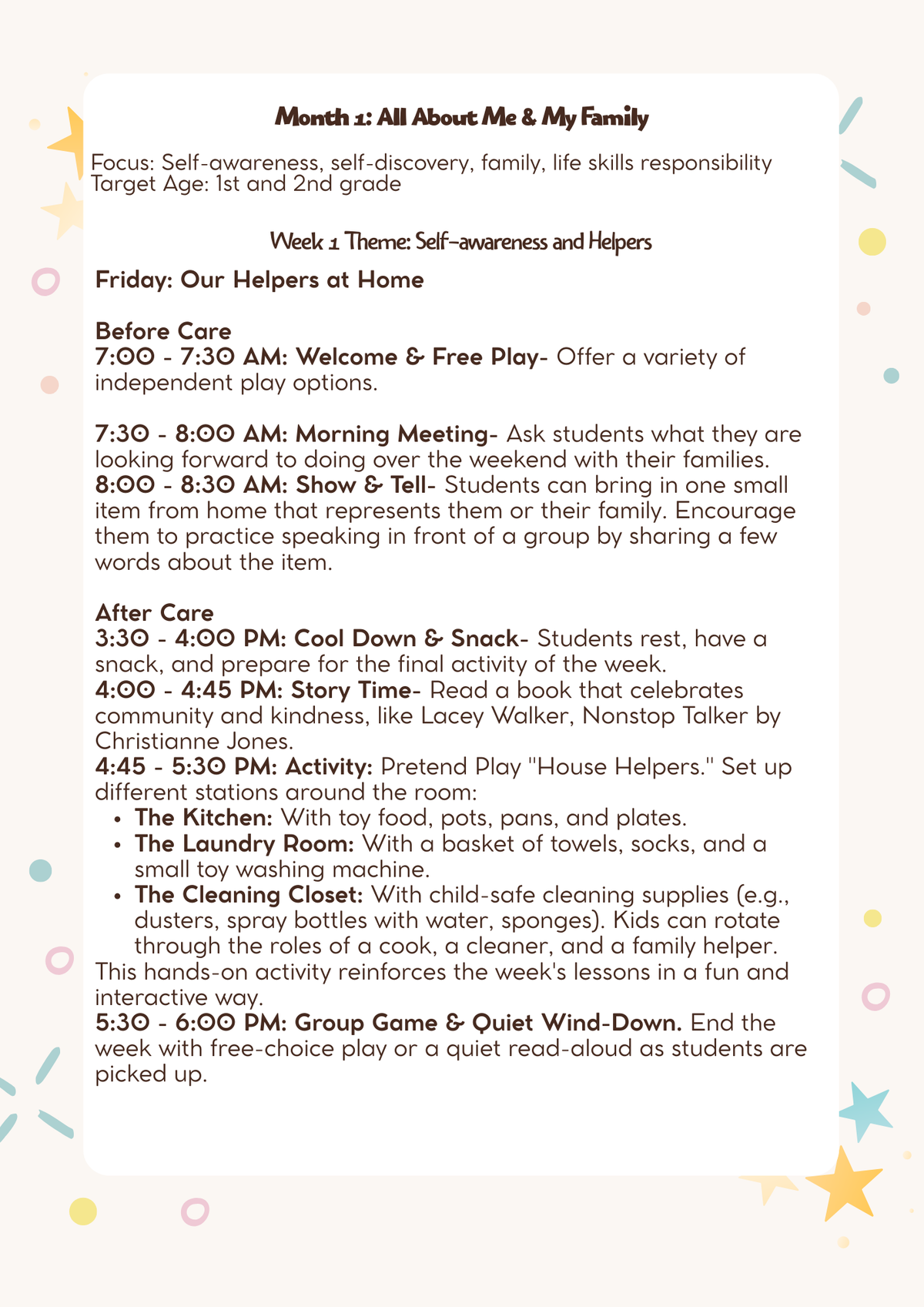 1st–2nd Grade- Lesson Plan: All About Me & My Family (Month 1 ) | Everyday Play N Learn Curriculum Series