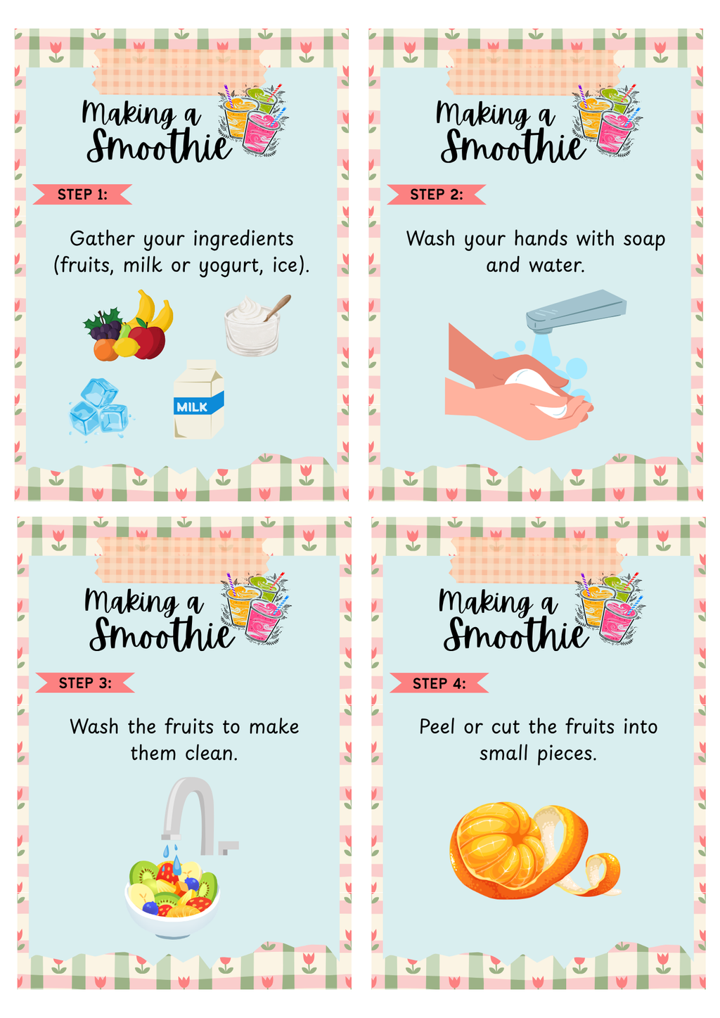 Making a Smoothie Life Skill Cards & Kitchen Safety Guide | Printable Kids Cooking Flashcards