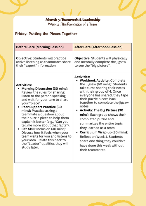3rd–5th Grade- Lesson Plan: Teamwork & Leadership (Month 5) | Everyday Play N Learn Curriculum Series