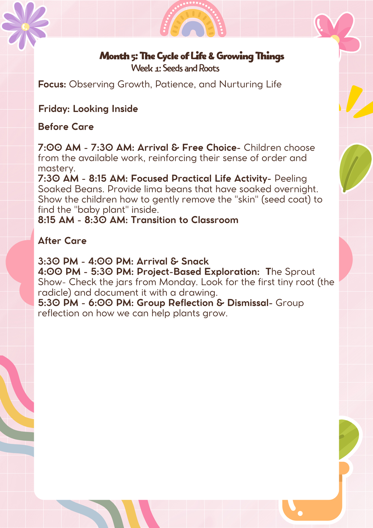 Month 5:  Lesson Plan: The Cycle of Life & Growing Things (Kindergarten) | Everyday Play N Learn Curriculum Series