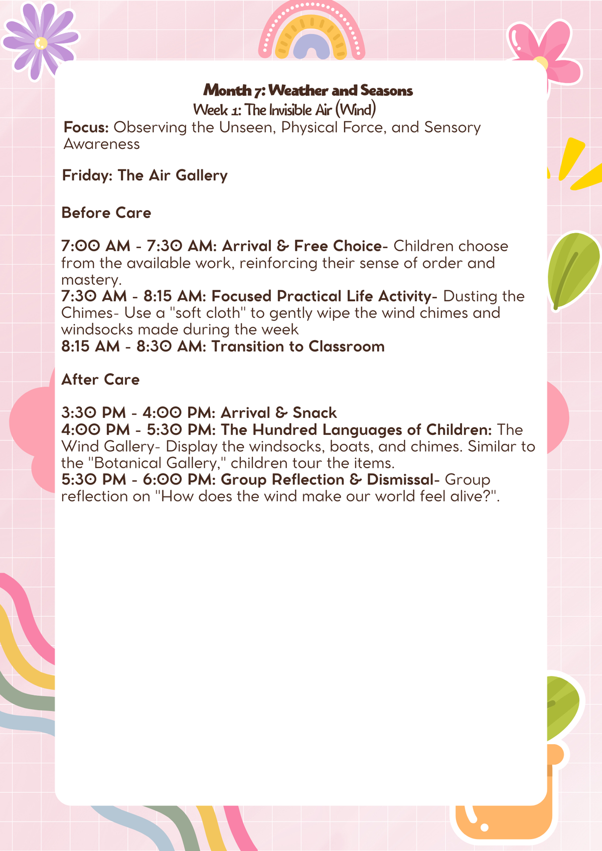 Kindergarten: Lesson Plan: Weather and Seasons (Month 7) | Everyday Play N Learn Curriculum Series