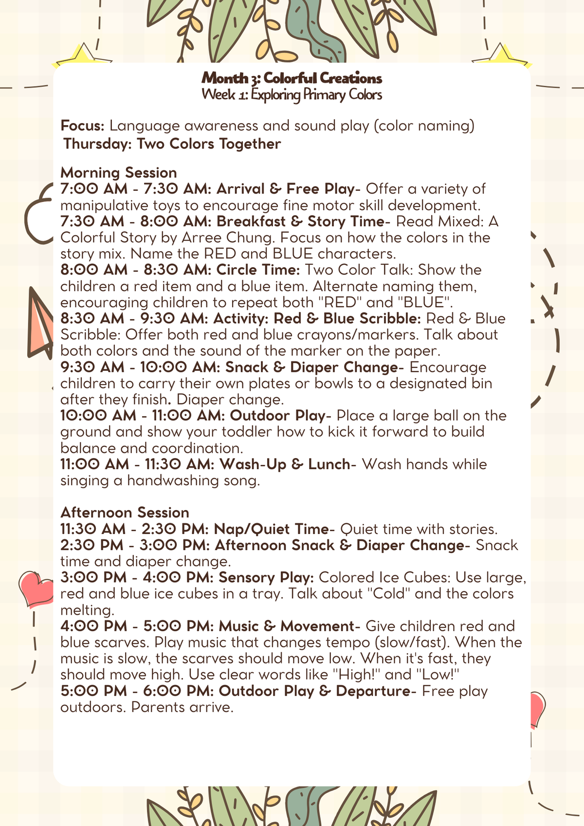 18–24 Months: Lesson Plan: Colorful Creations (Month 3) | Everyday Play N Learn Curriculum Series