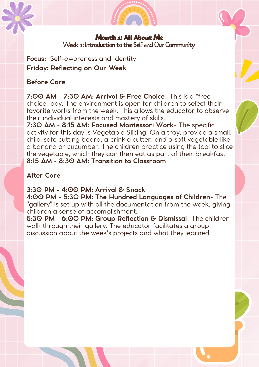 Kindergarten: Lesson Plan: All About Me (Month 1) | Everyday Play N Learn Curriculum Series