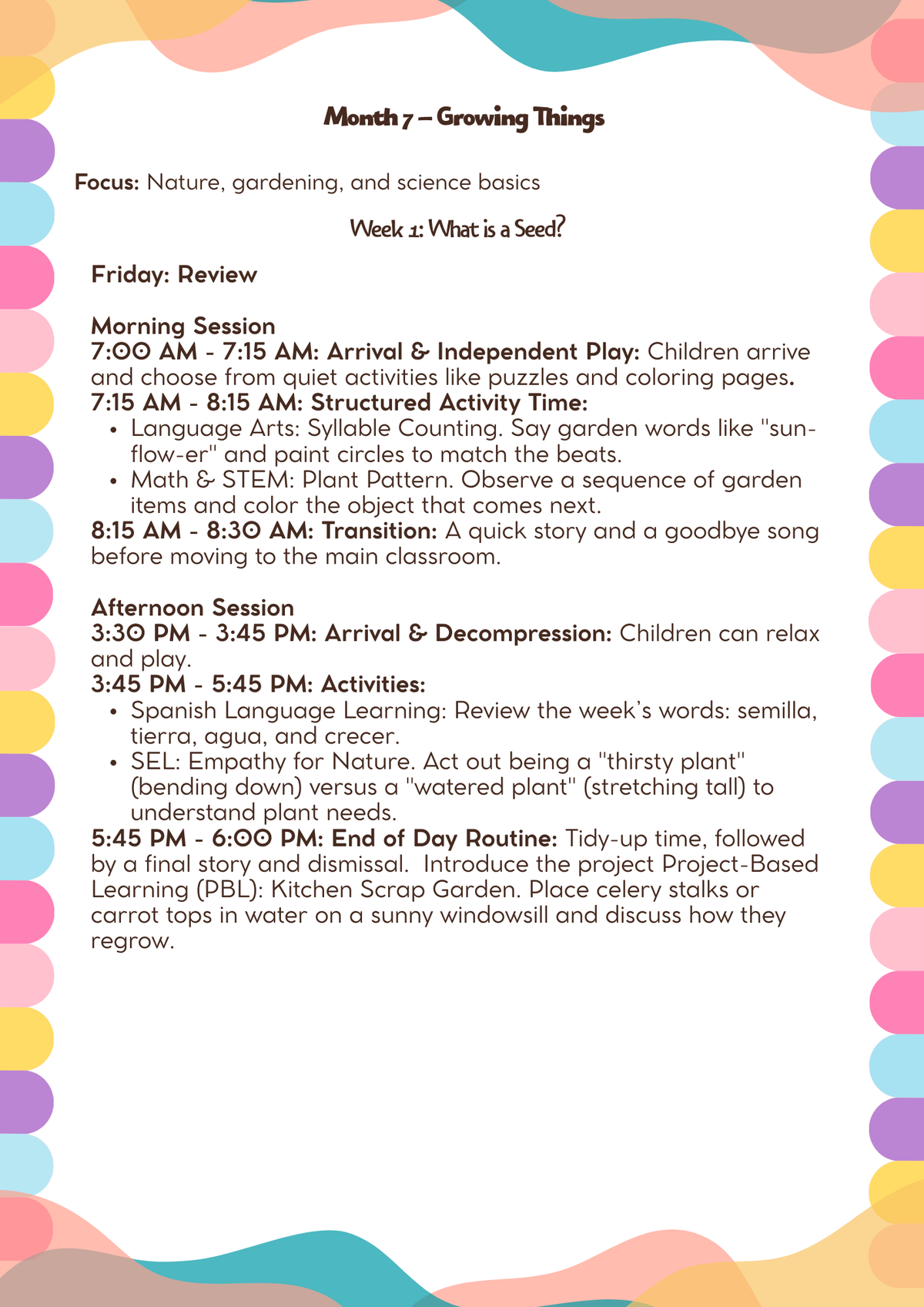 4–5 Years Old- Lesson Plan: Growing Things (Month 7) | Everyday Play N Learn Curriculum Series