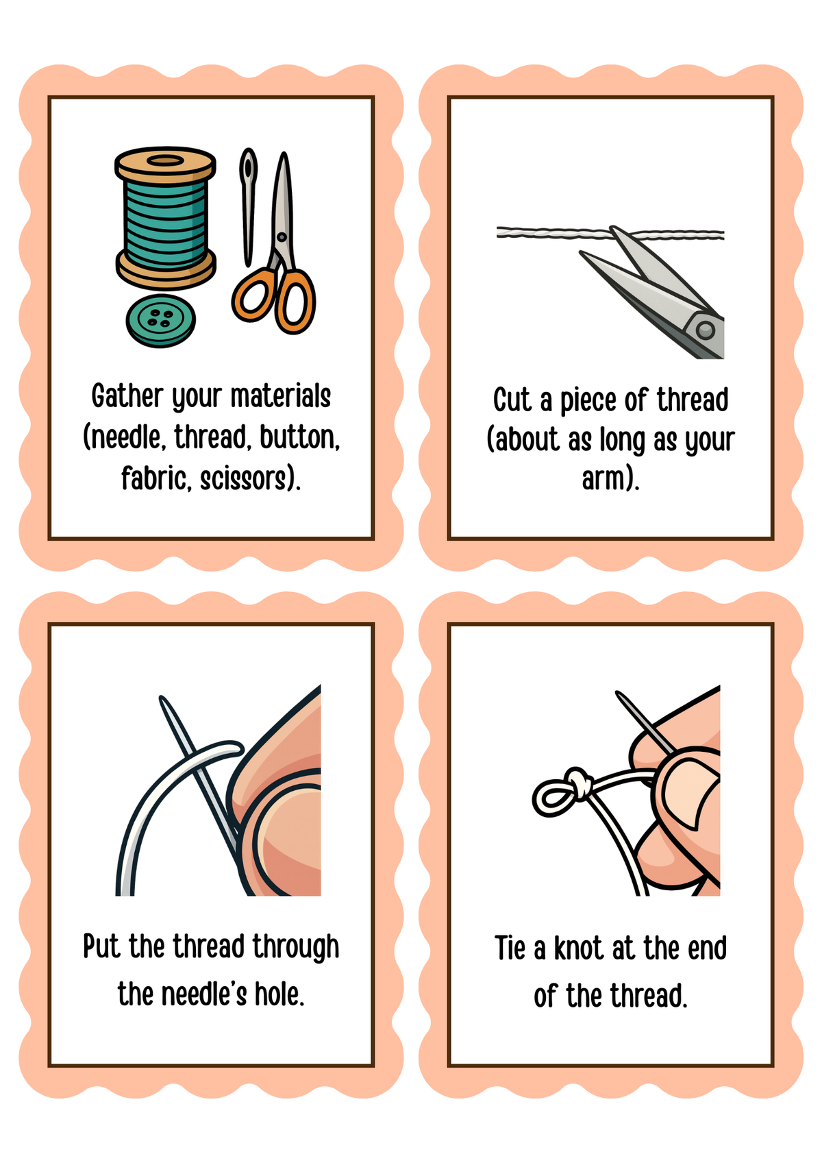 Sew a Button Life Skill Cards & Sewing Guide | Printable Kids Sewing & Fine Motor Flashcards