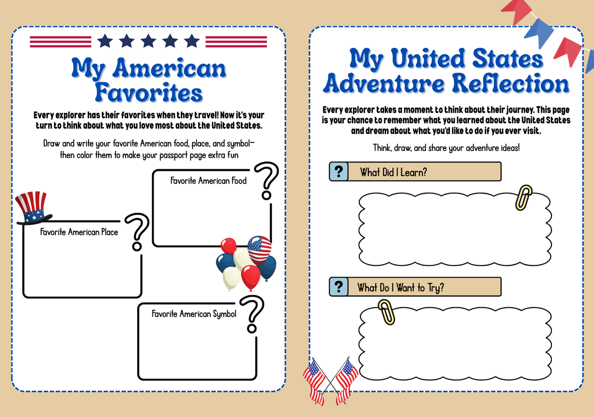 United States World Traveler Passport Booklet | Geography & Social Studies Mini Activity Unit