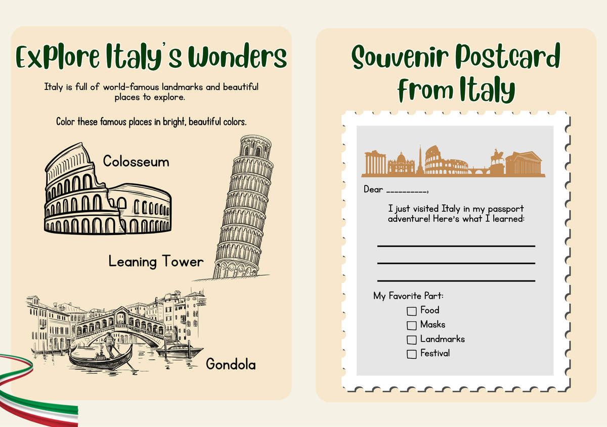 Italy World Traveler Passport Booklet | Geography & Social Studies Mini Activity Unit