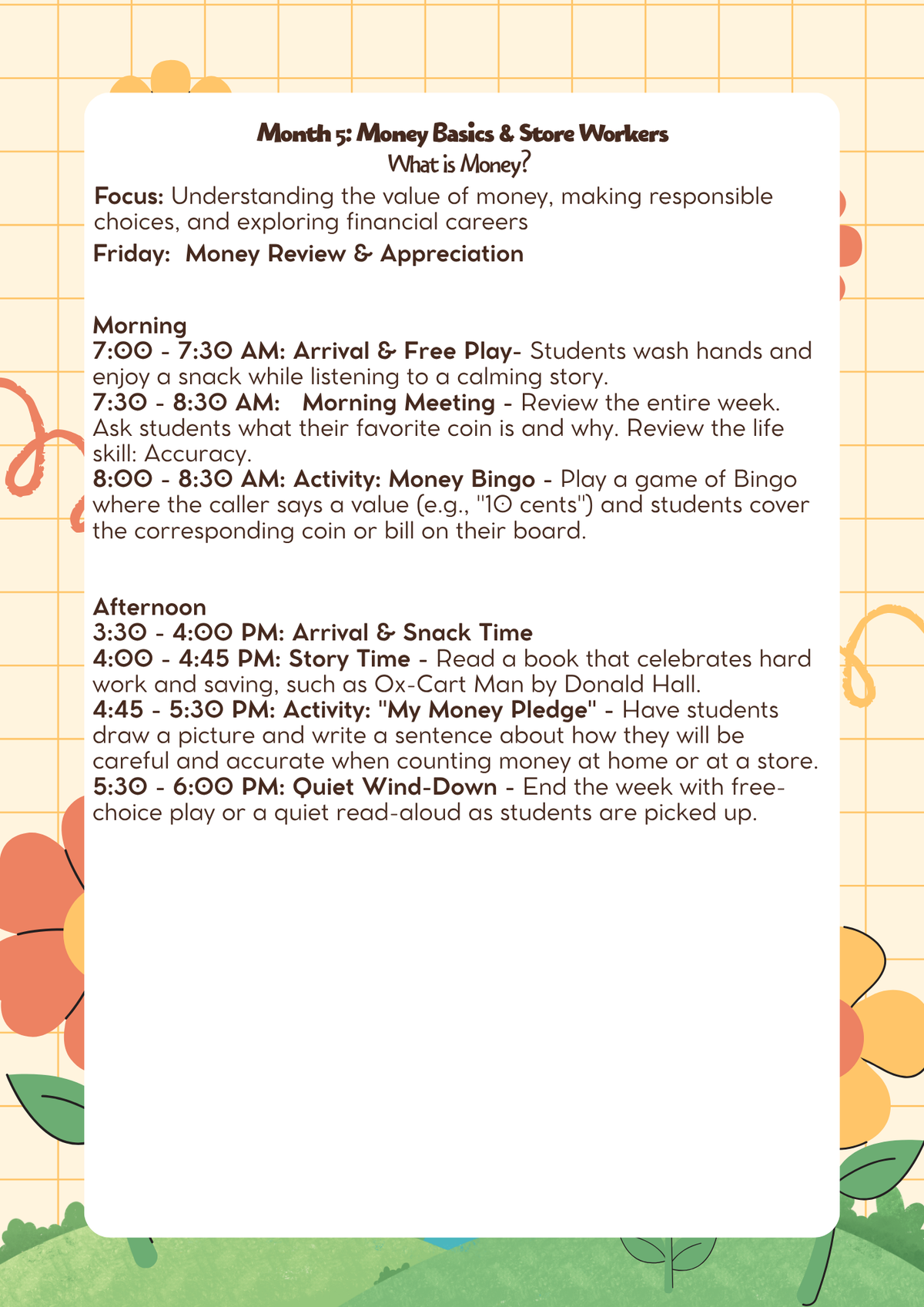 1st–2nd Grade- Lesson Plan: Money Basics & Store Workers (Month 5) | Everyday Play N Learn Curriculum Series