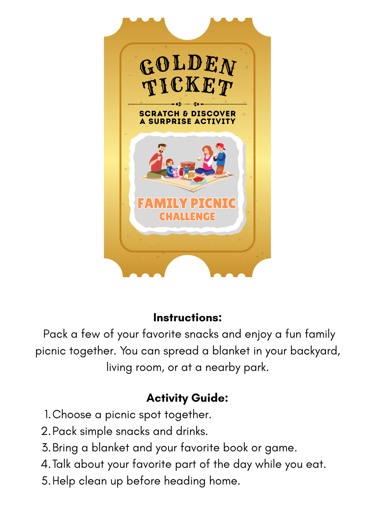 Scratch-Off Golden Ticket Family Activity Cards | Printable Surprise Family Bonding Pack