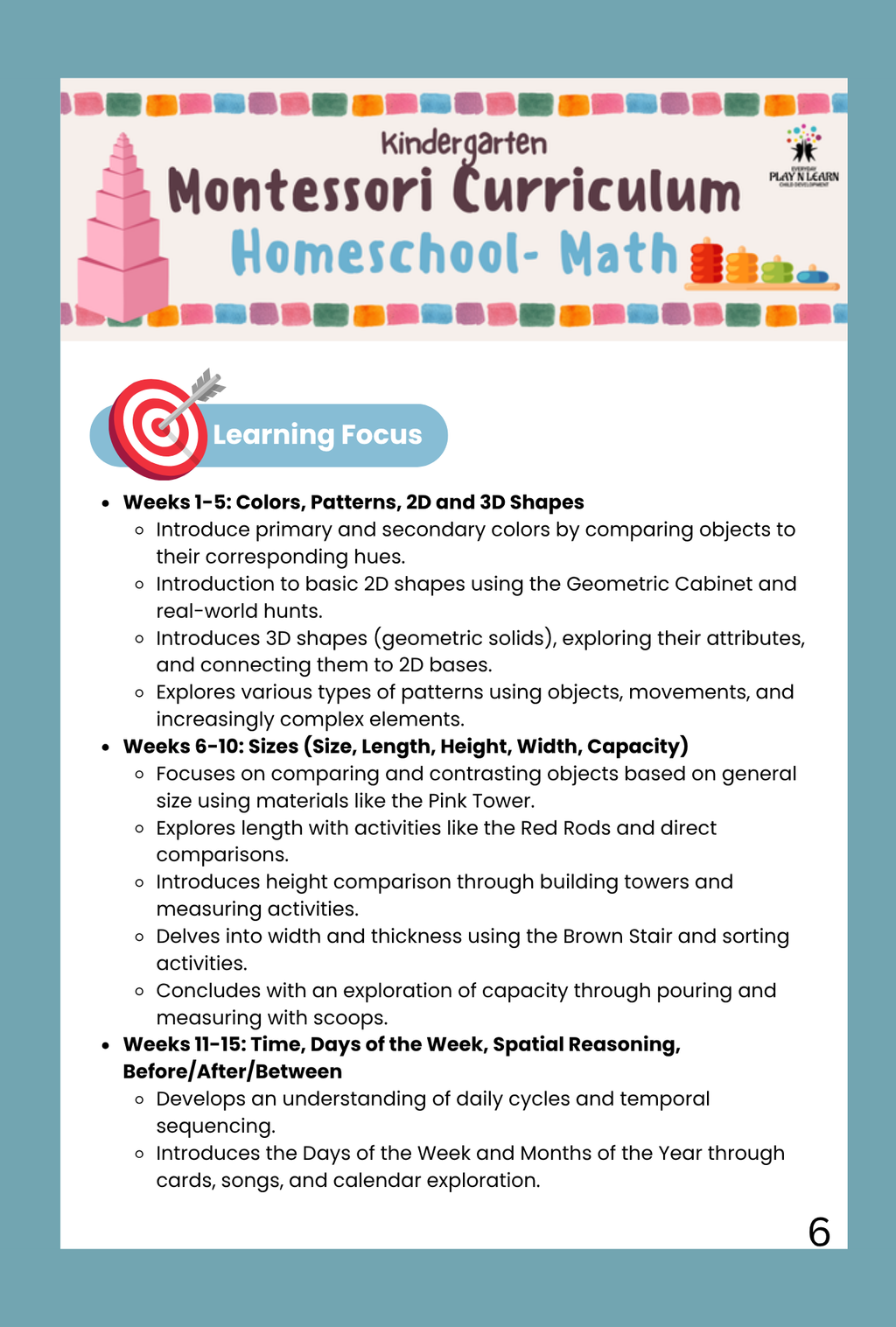 Montessori Kindergarten Math Curriculum & Assessment Pack | Homeschool Teacher Guide