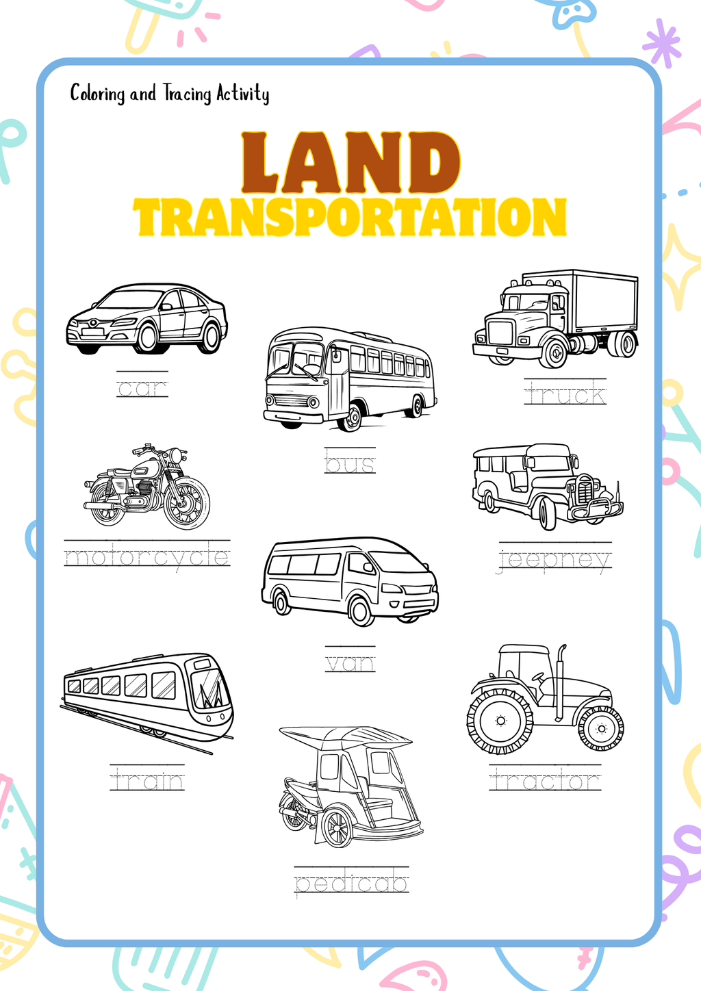 Transportation Activity Pack (Ages 5-7) | Land, Air & Sea Vehicles Preschool Worksheets