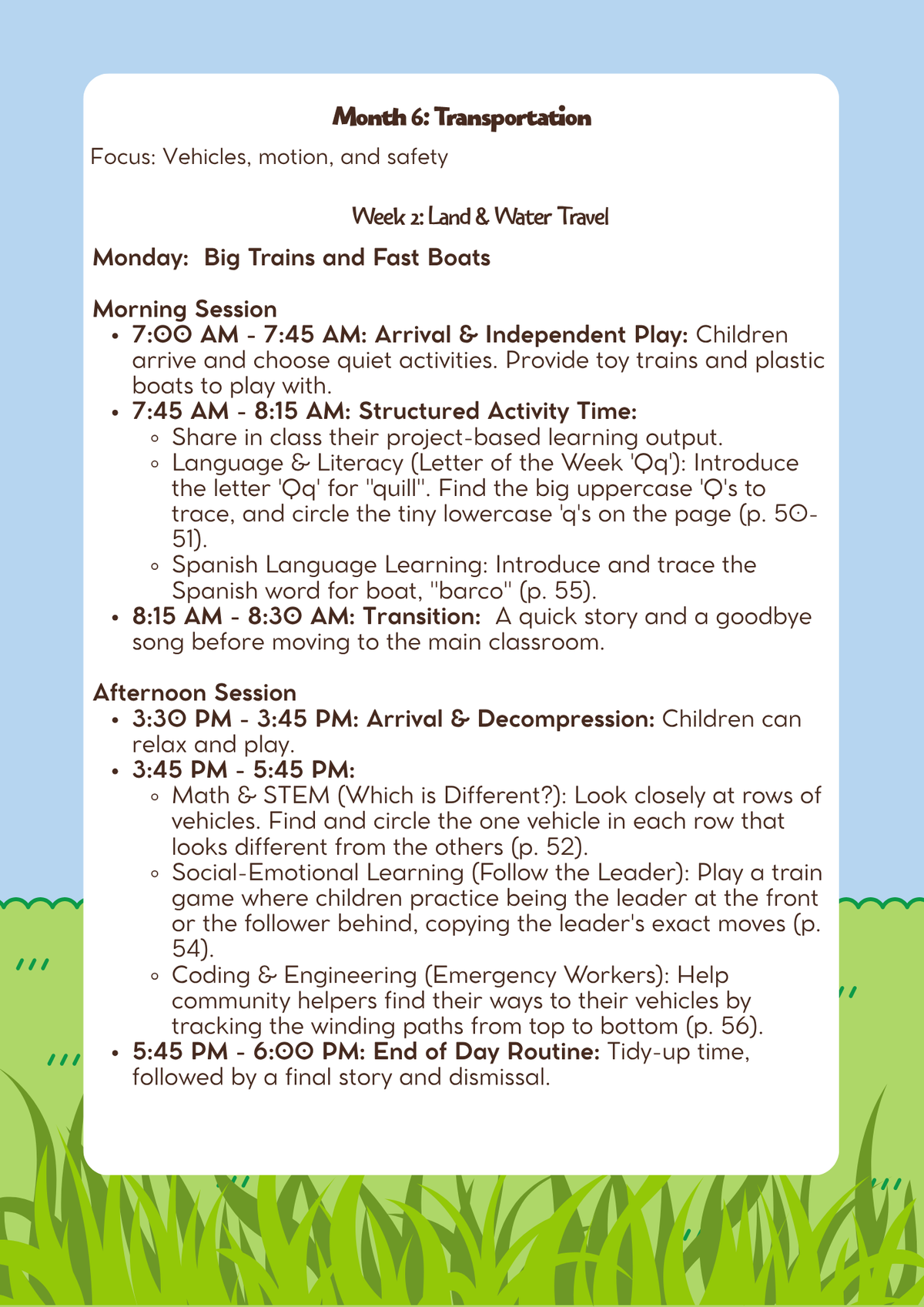 3-4 Years Old- Lesson Plan: Transportation (Month 6) | Everyday Play N Learn Curriculum Series