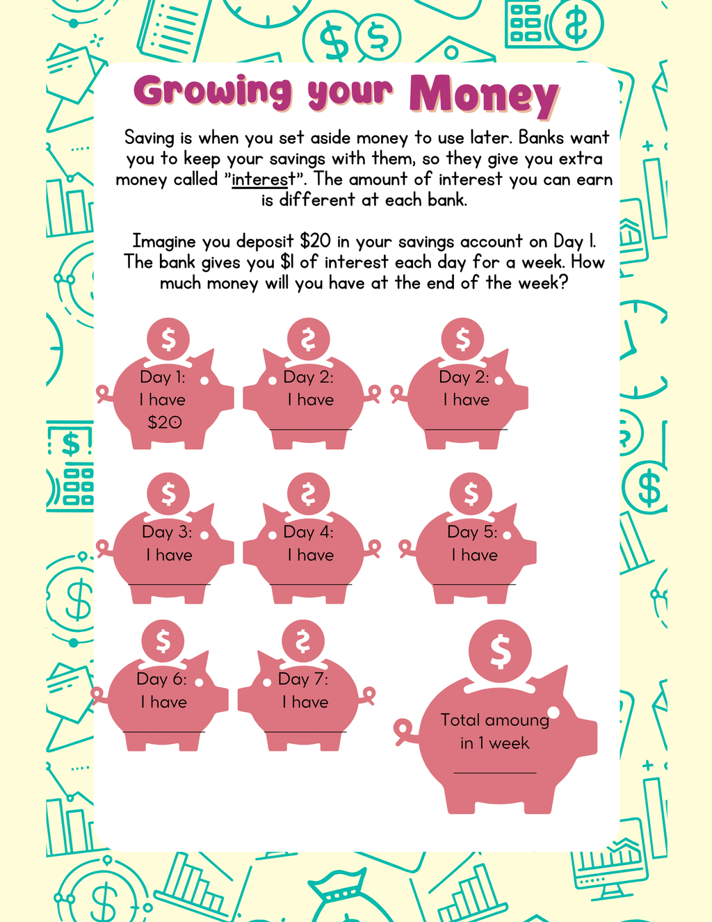 Simple Banking (Before & After Care Series) | Kids Bank Account & Check Writing Worksheets