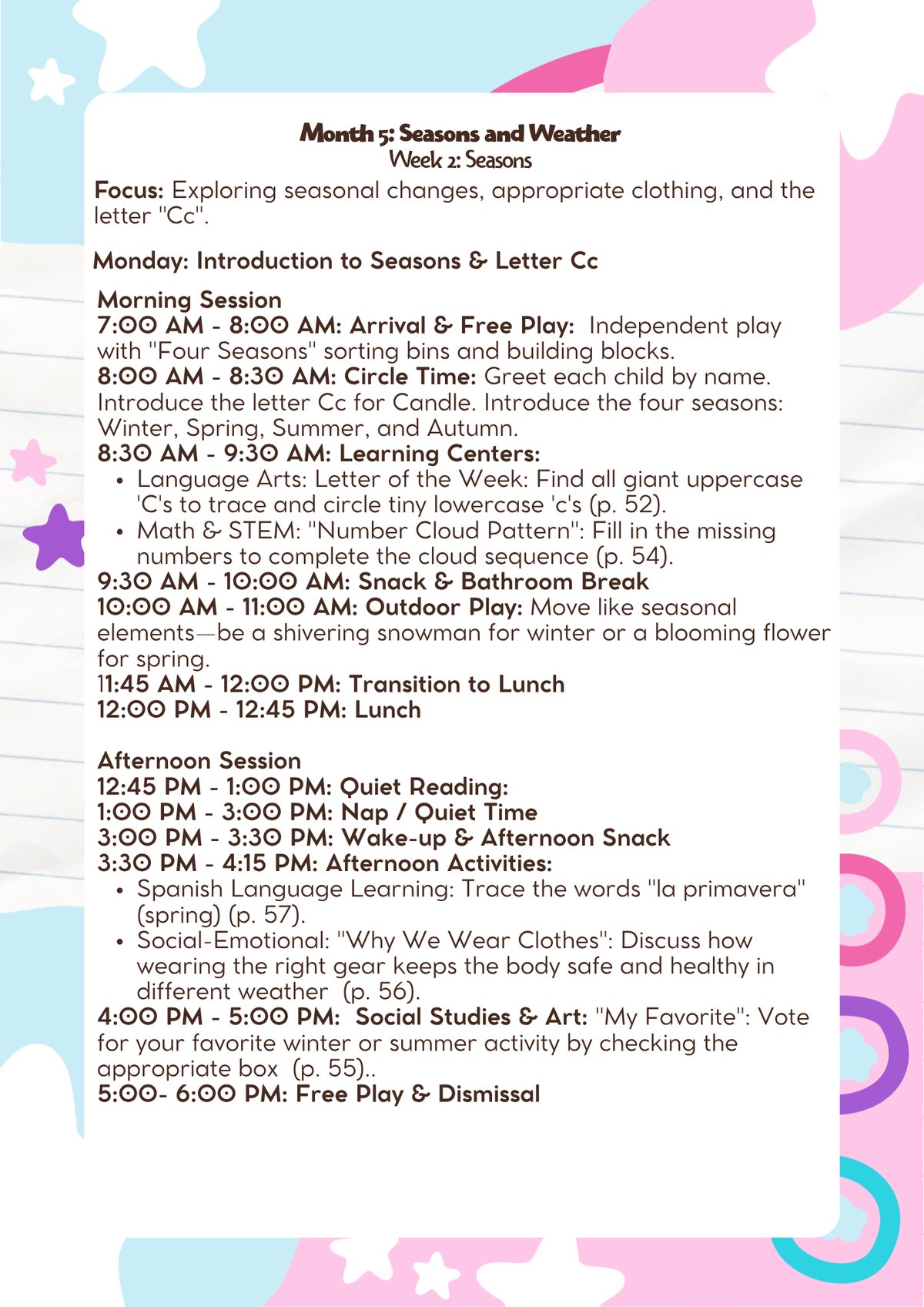 3–4 Years Old: Lesson Plan: Seasons and Weather (Month 5) | Everyday Play N Learn Curriculum Series
