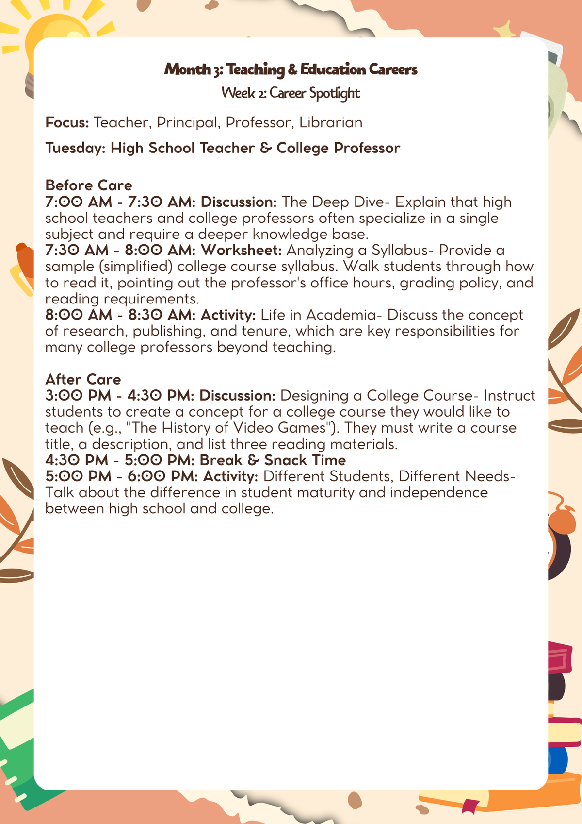 6th–7th Grade: Lesson Plan: Teaching & Education Careers (Month 3) | Everyday Play N Learn Curriculum Series