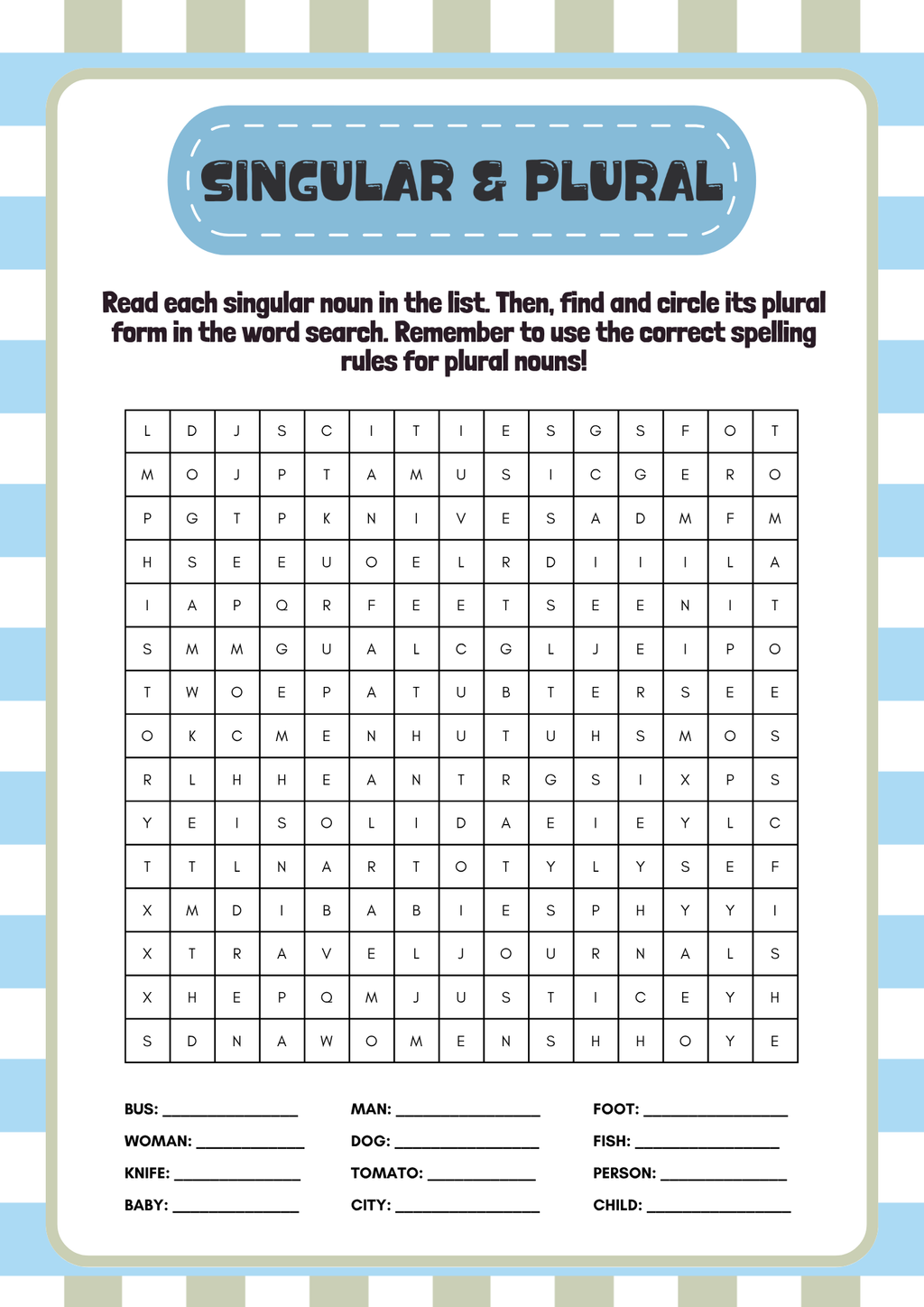 All About Nouns Activity Pack (Grades 3-4) | Upper Elementary Plurals & Noun Gender Worksheets