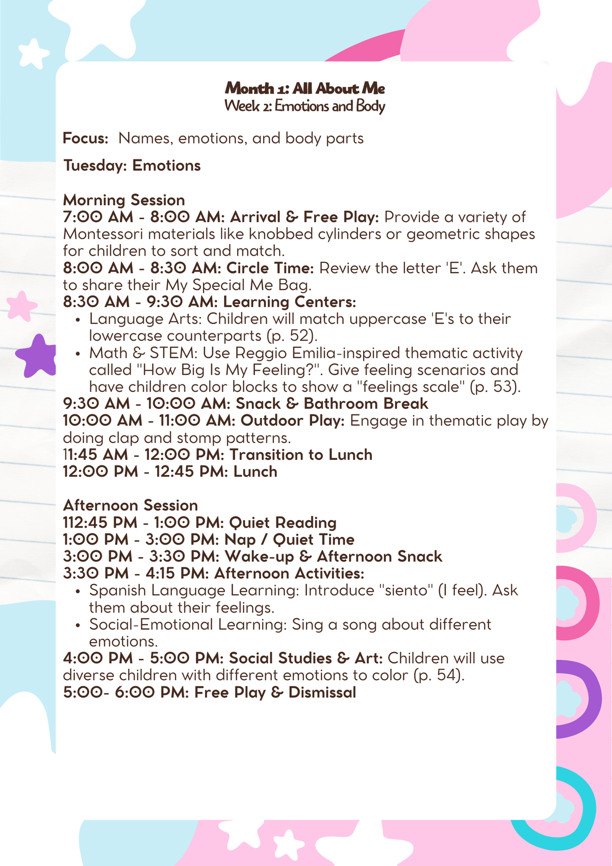 3–4 Years Old: Lesson Plan: All About Me (Month 1) | Everyday Play N Learn Curriculum Series
